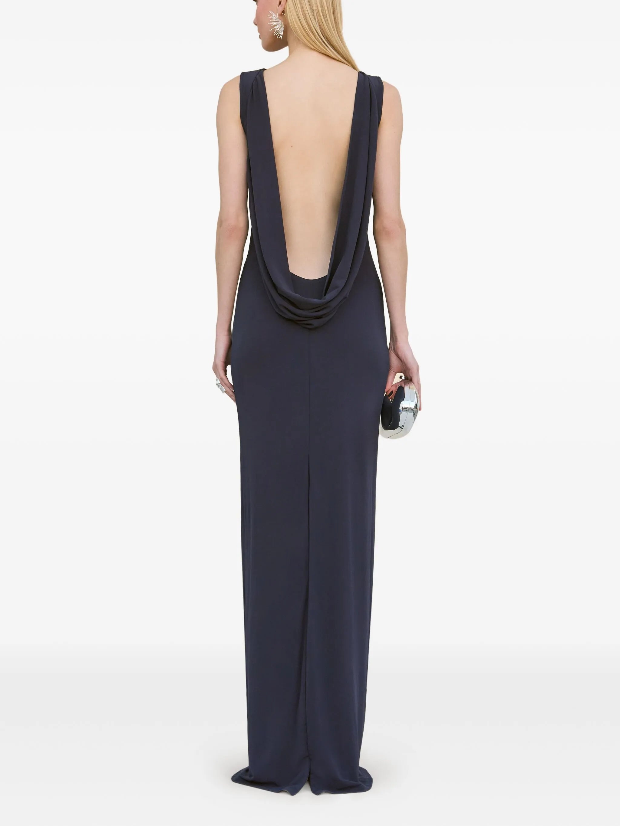 cowl-back sleeveless gown
