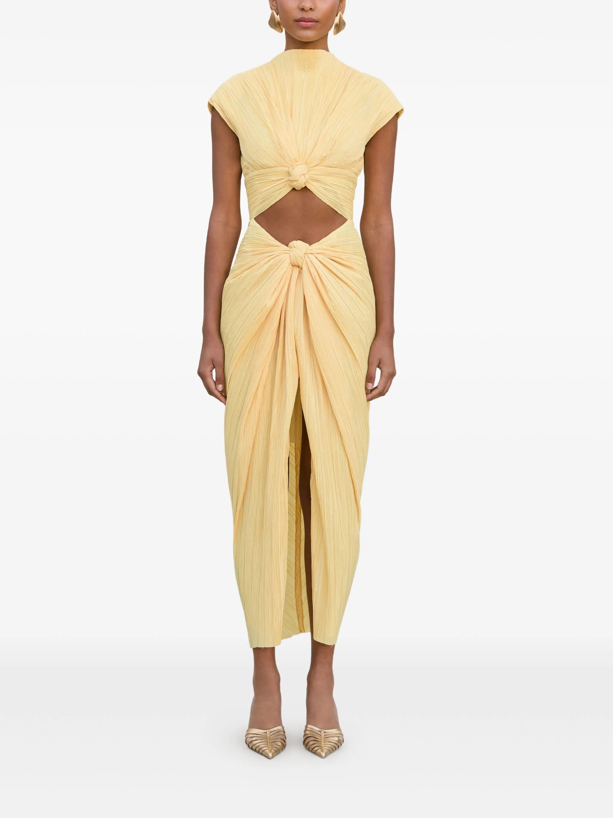 knot-detail pleated midi dress