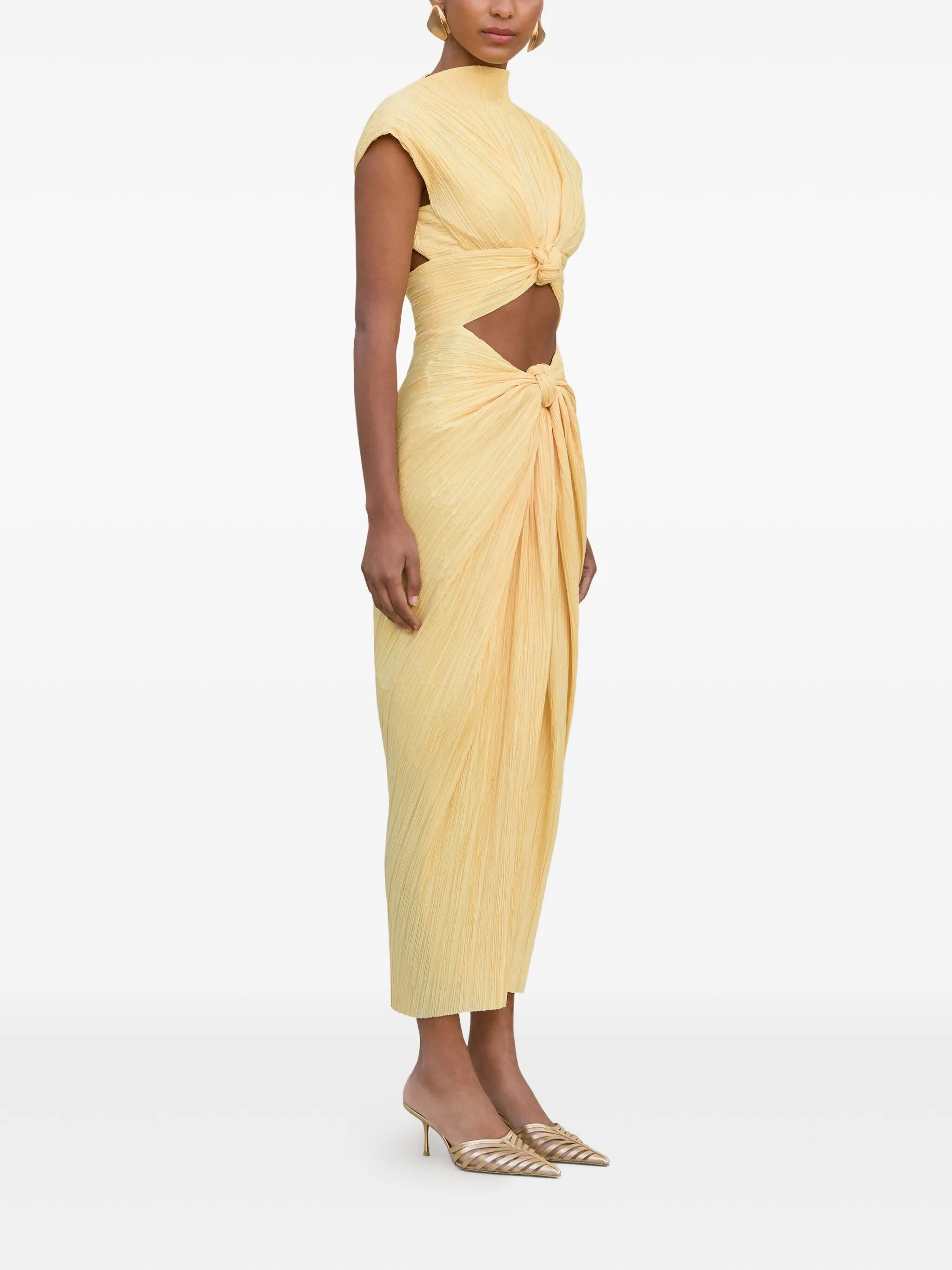 knot-detail pleated midi dress