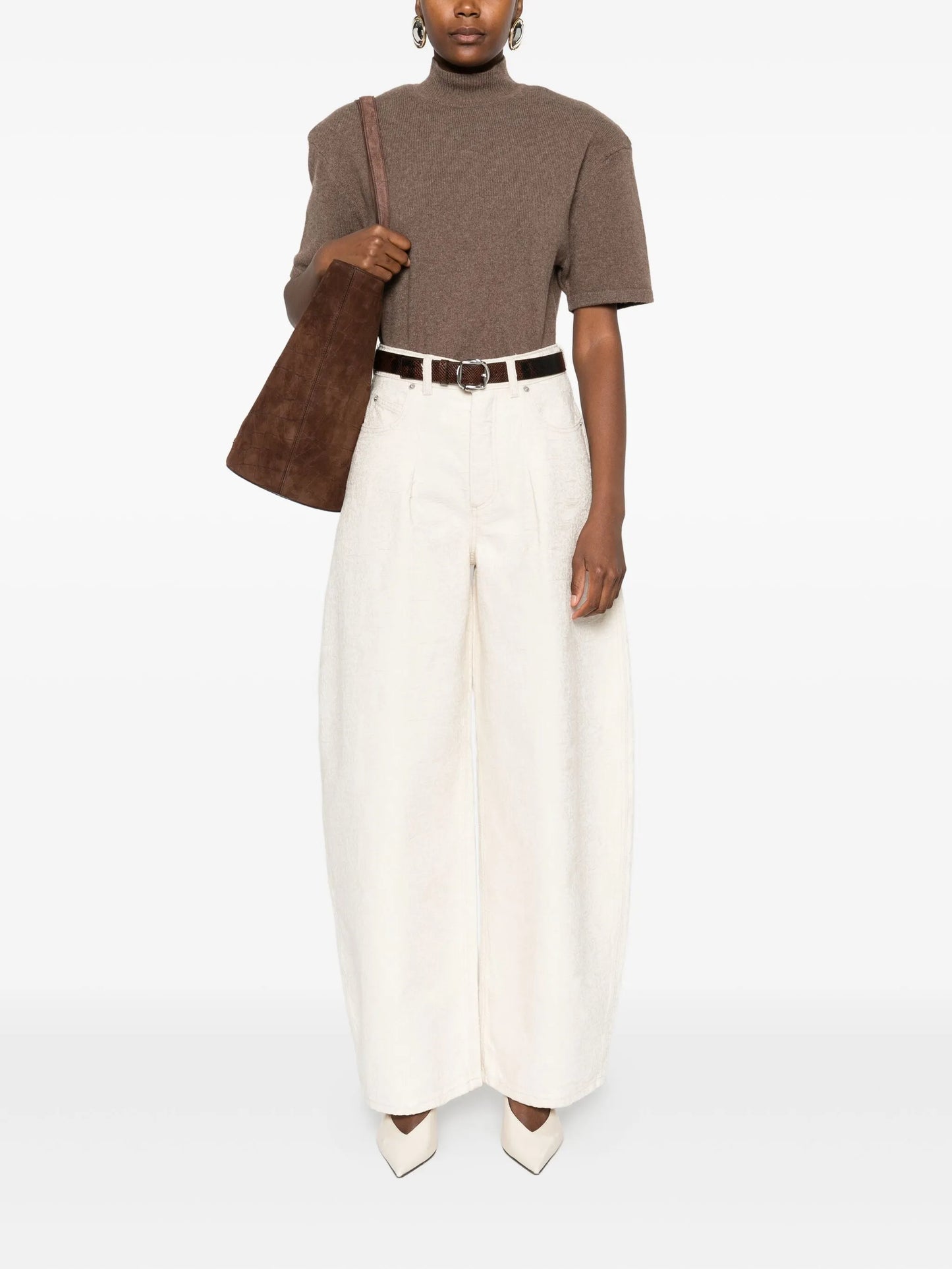 high-neck short-sleeve top