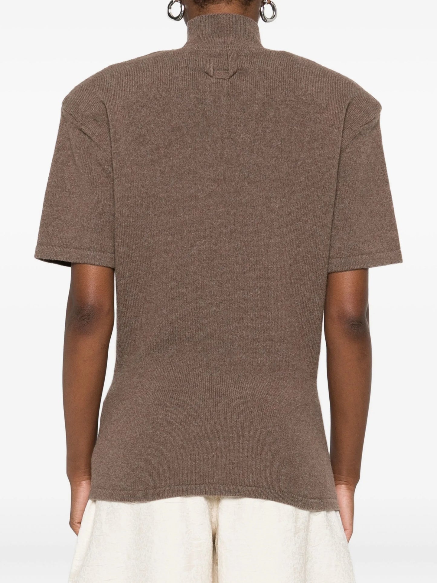 high-neck short-sleeve top