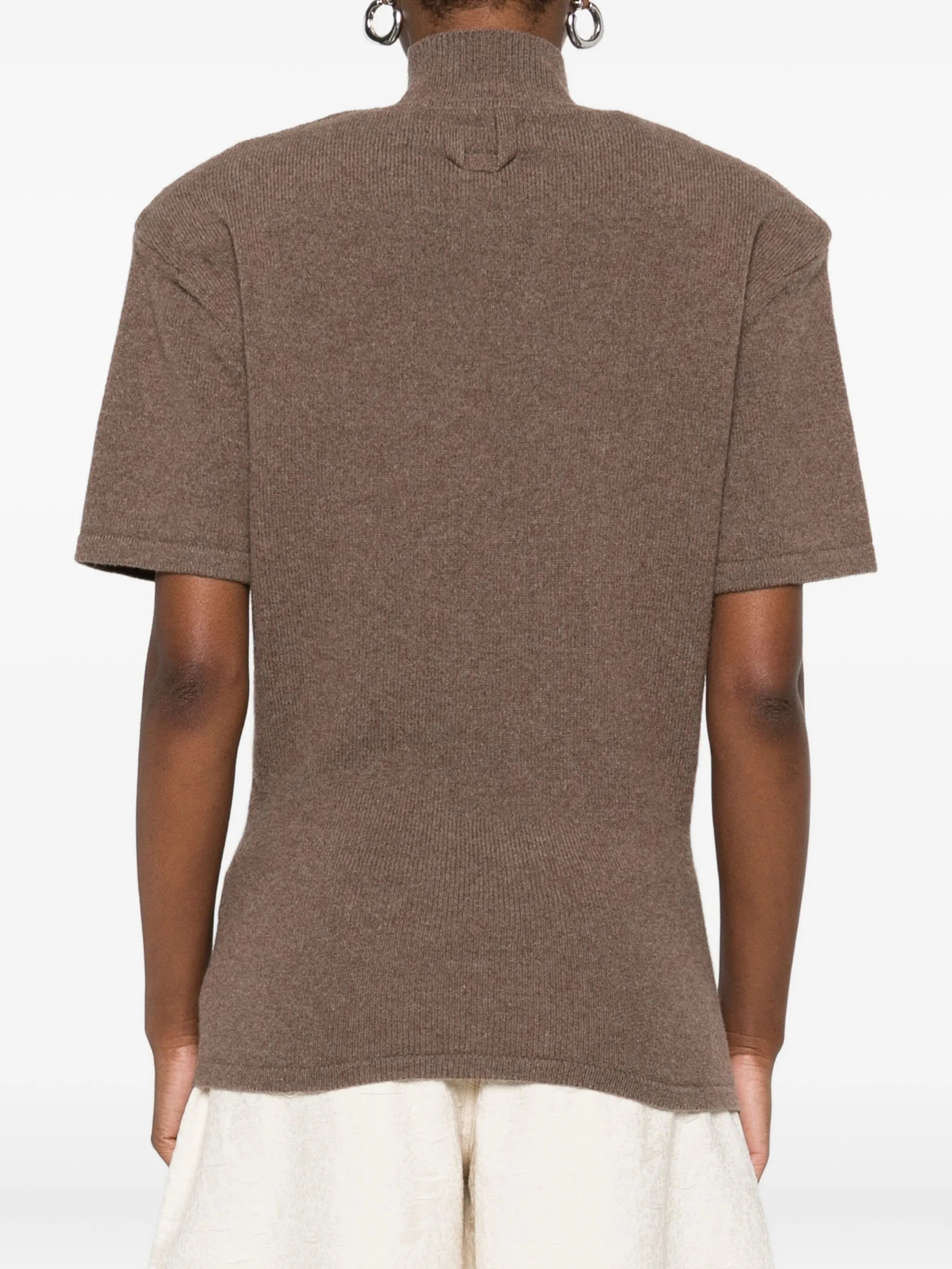 high-neck short-sleeve top