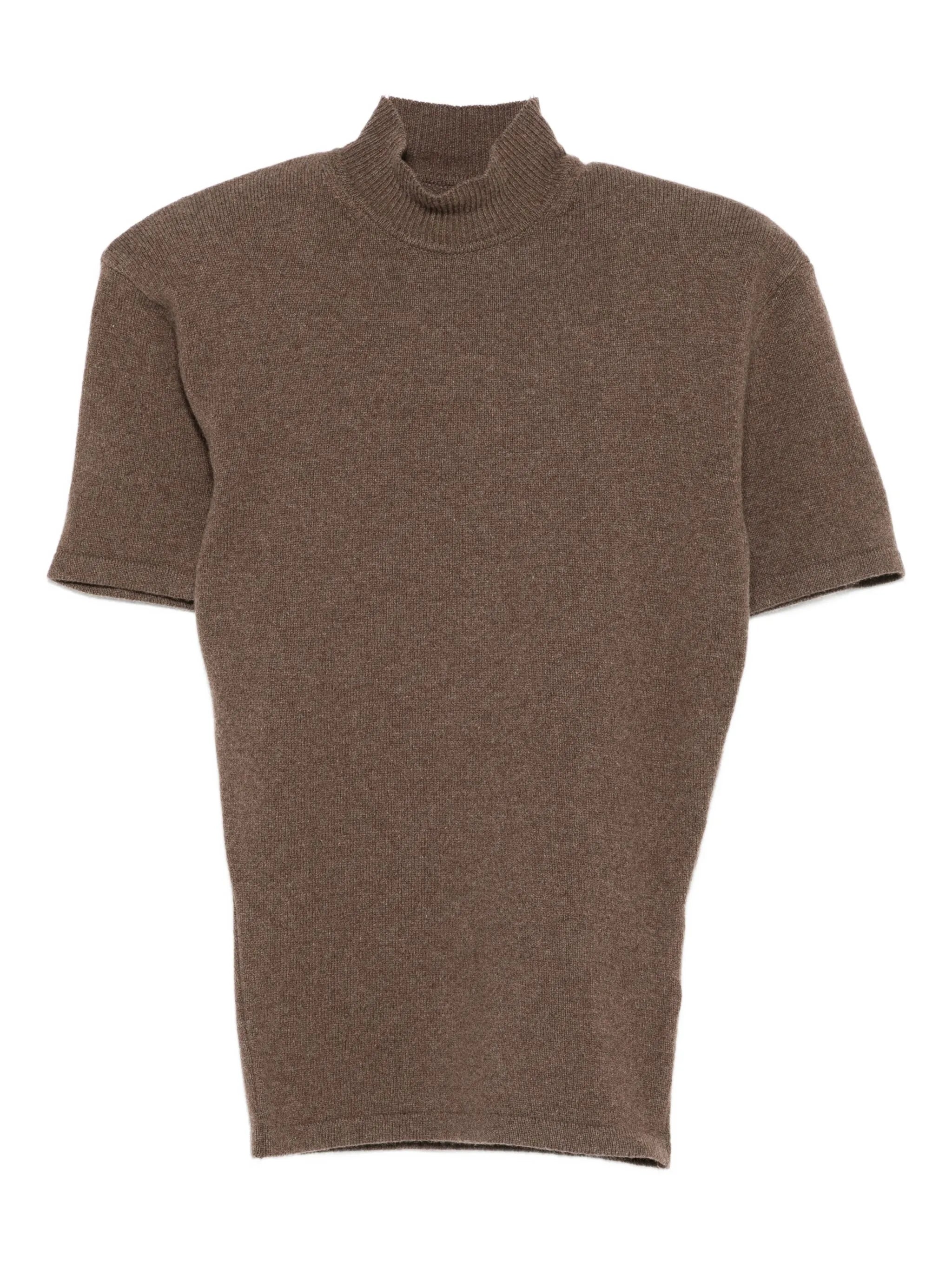 high-neck short-sleeve top