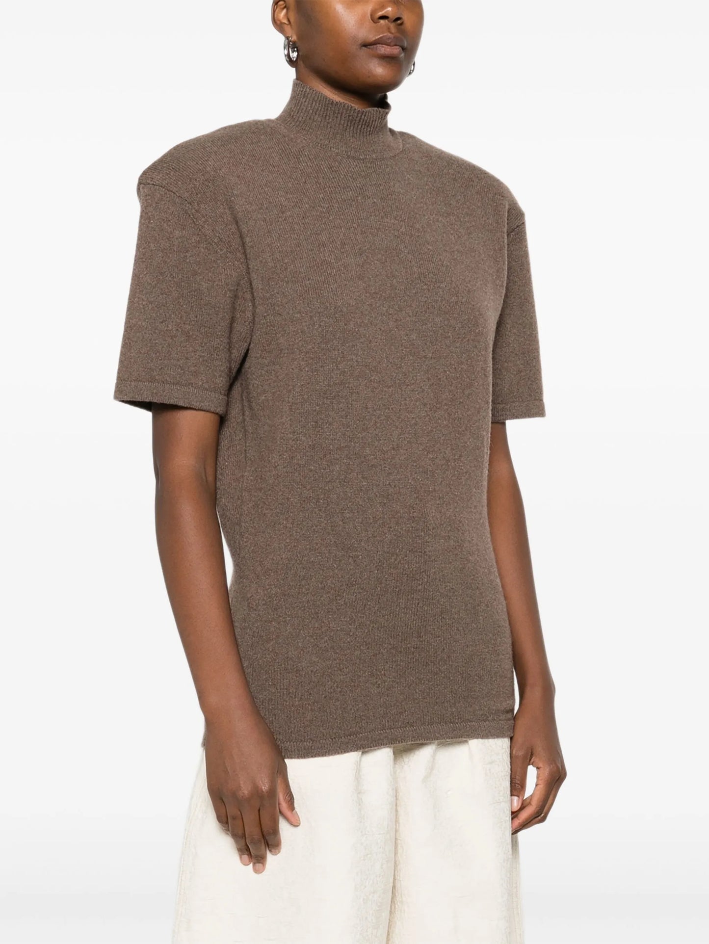 high-neck short-sleeve top