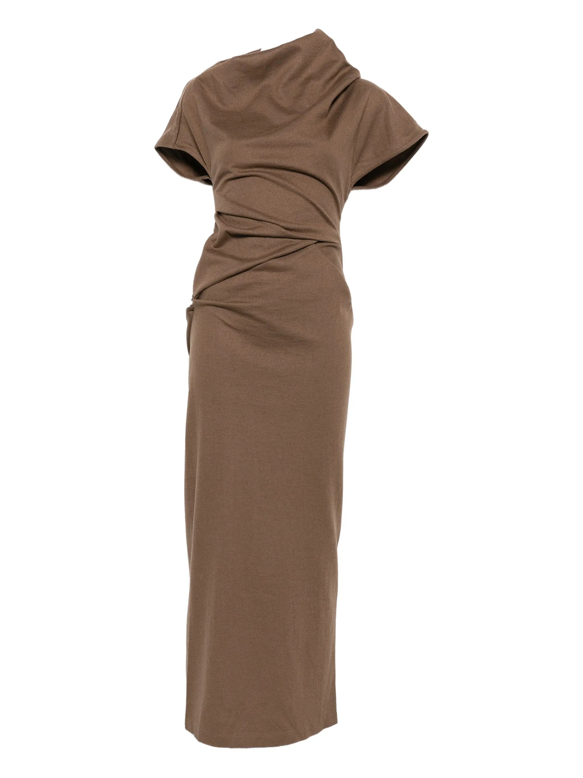 high-neck draped midi dress