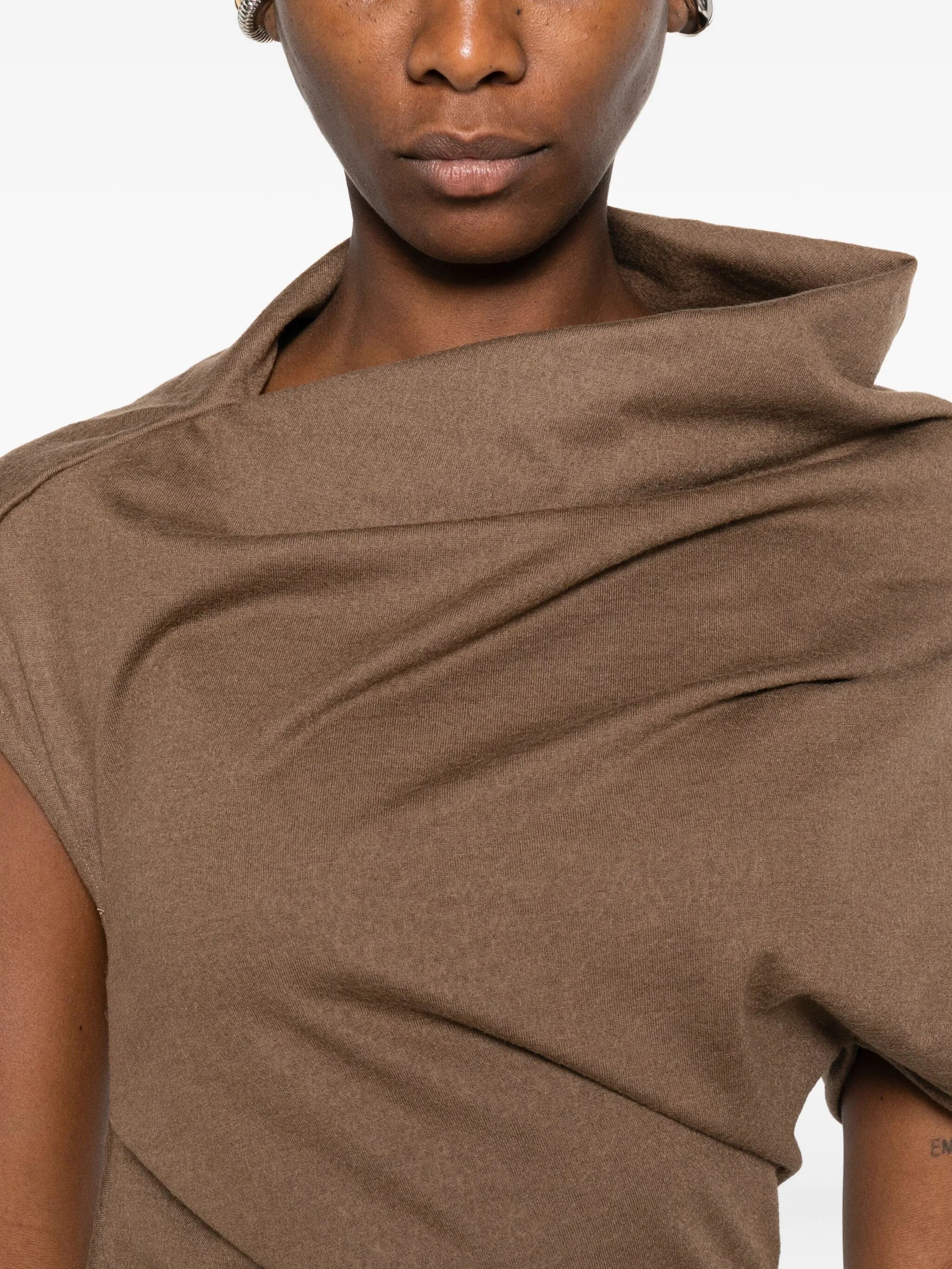 high-neck draped midi dress