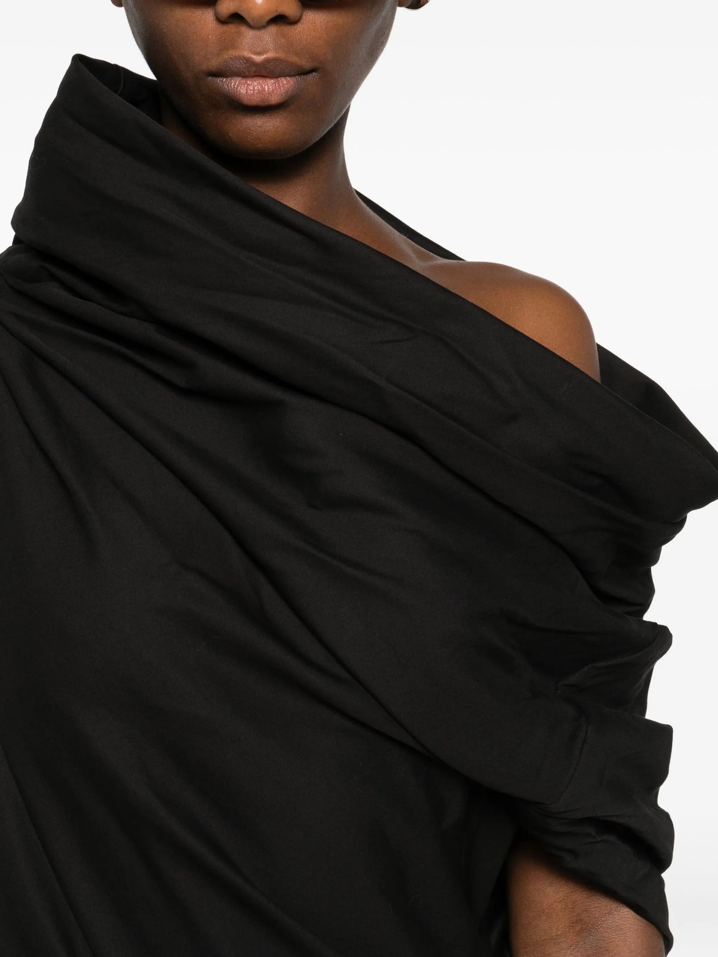 Moulded draped cowl-neck midi dress