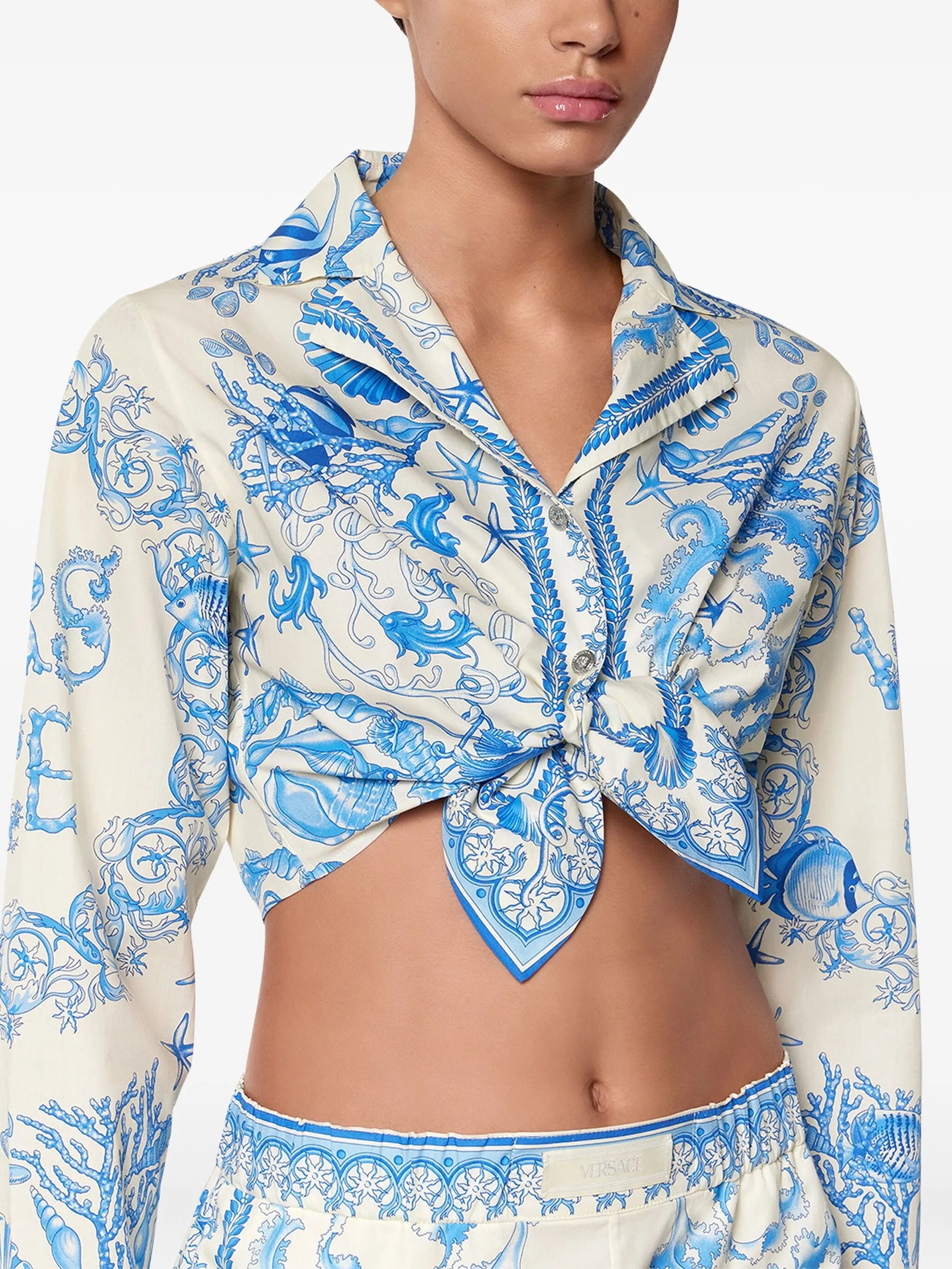 Underwater Barocco knotted cropped shirt