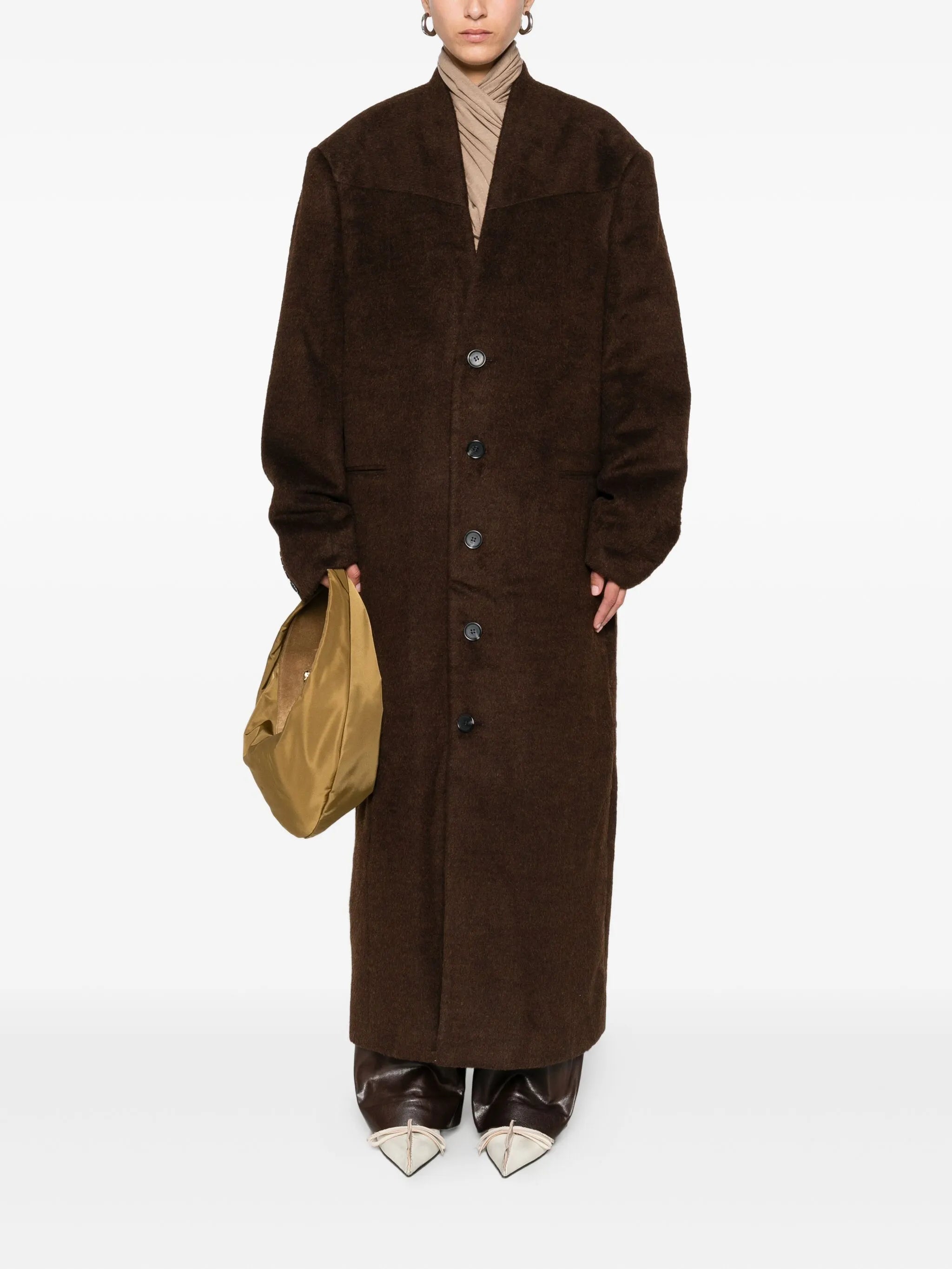 Mute button-front overcoat