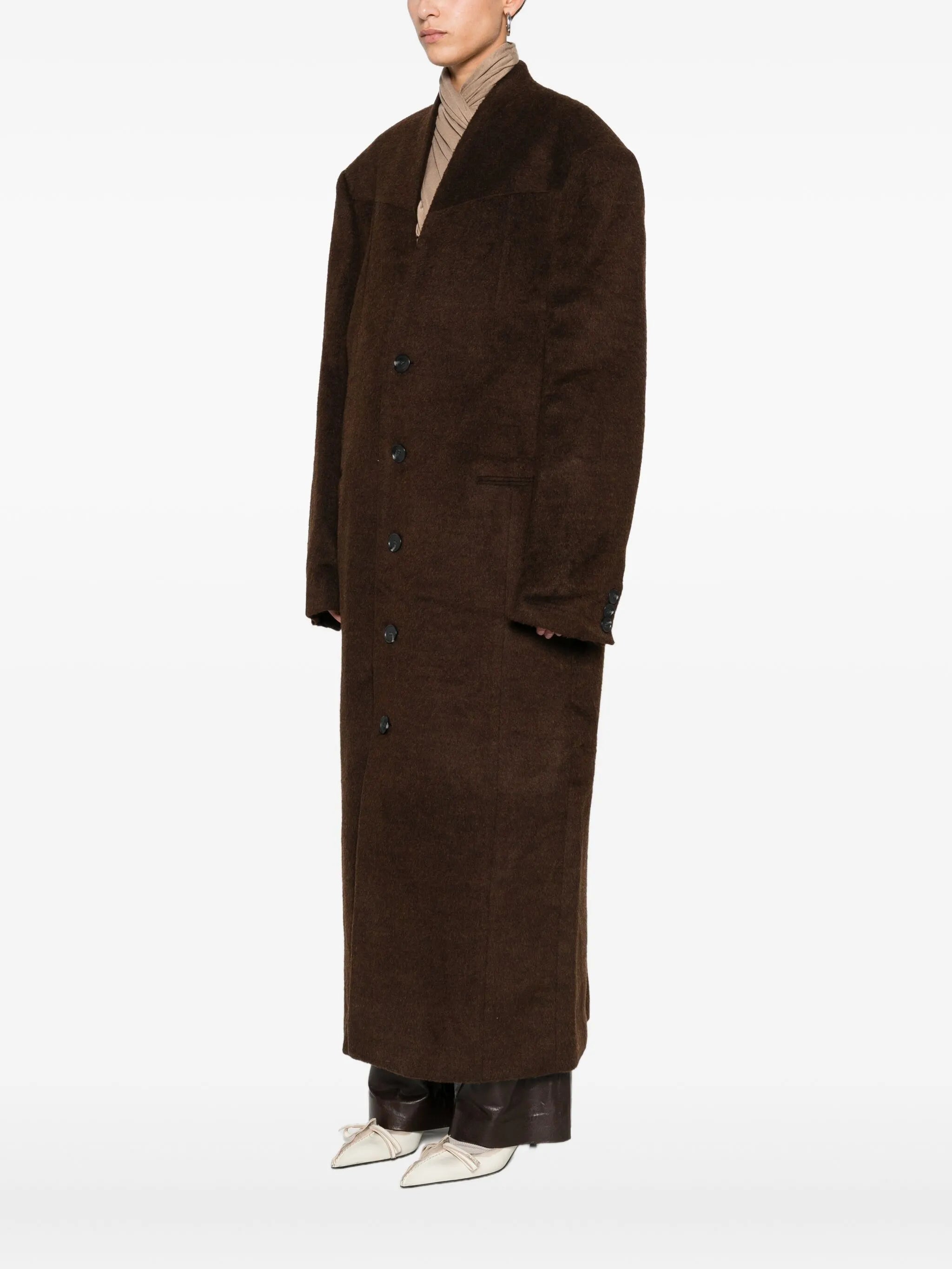 Mute button-front overcoat
