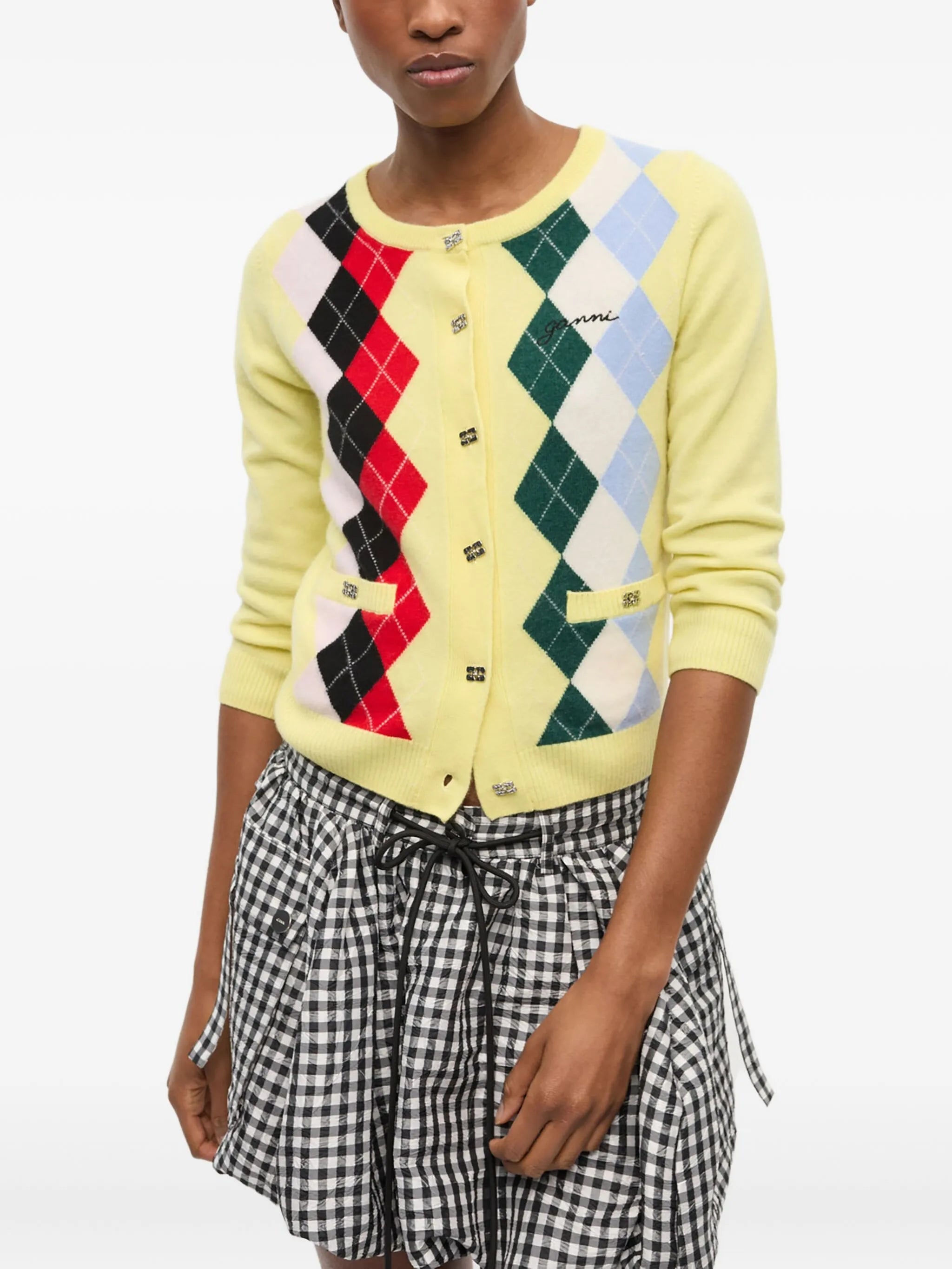 argyle-pattern cardigan
