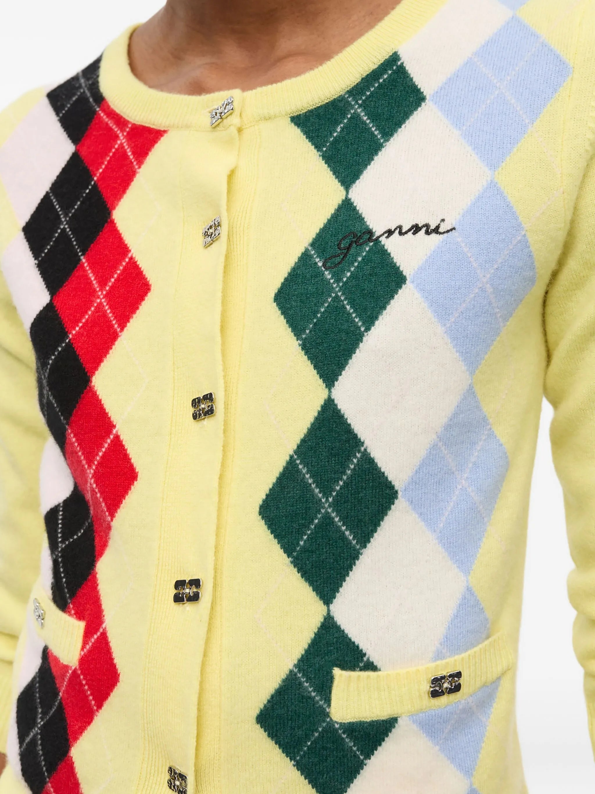 argyle-pattern cardigan