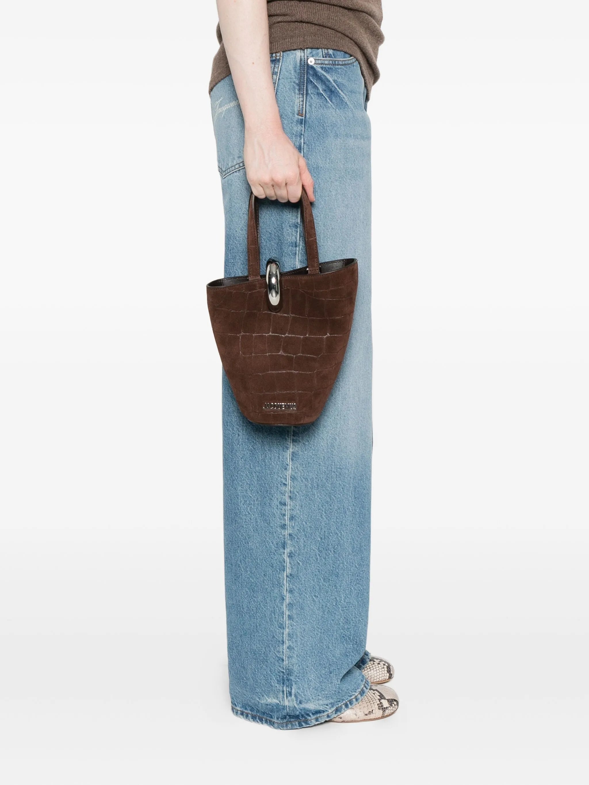 crocodile-effect ring-detail tote bag