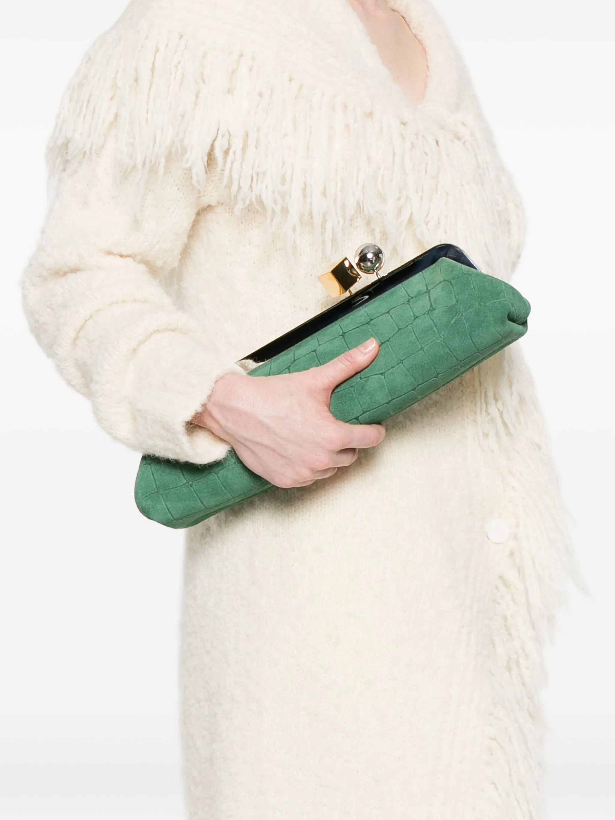 crocodile-effect clasp clutch bag