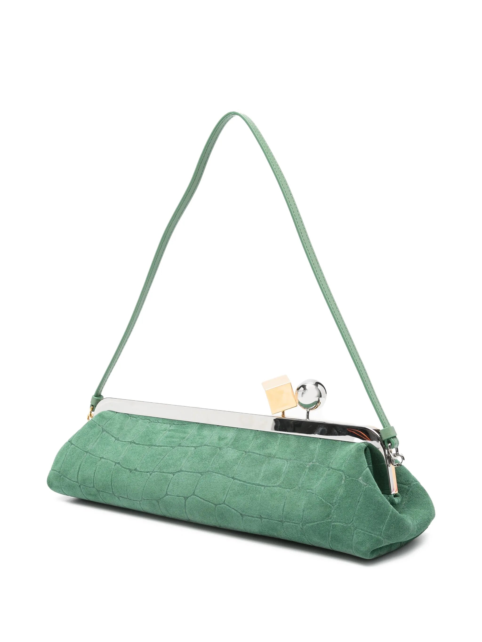 crocodile-effect clasp clutch bag