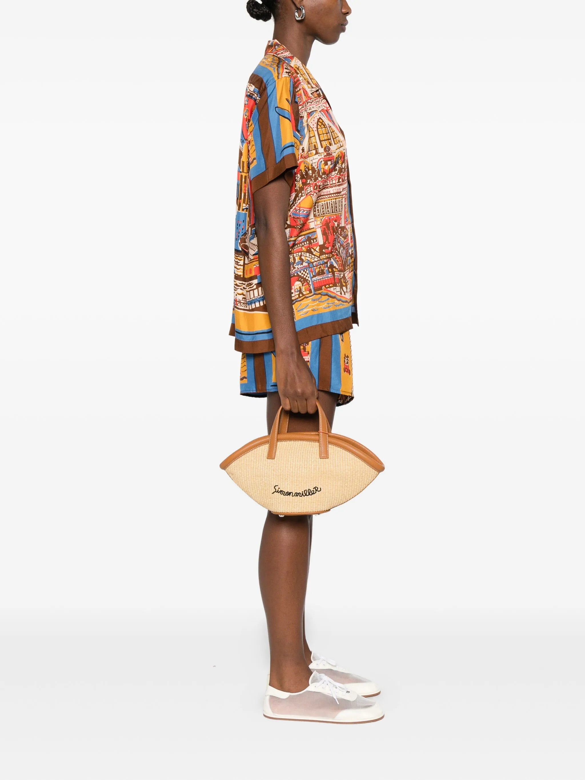raffia leather-trimmed tote bag