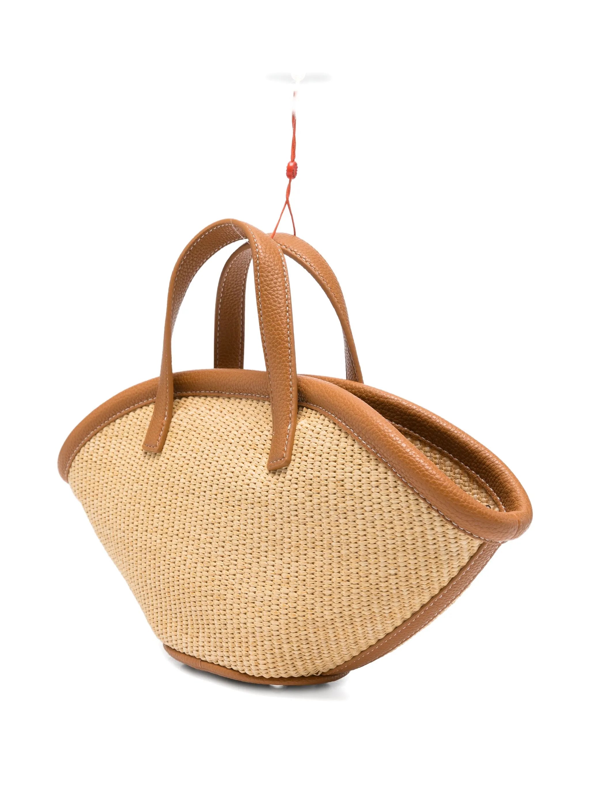 raffia leather-trimmed tote bag