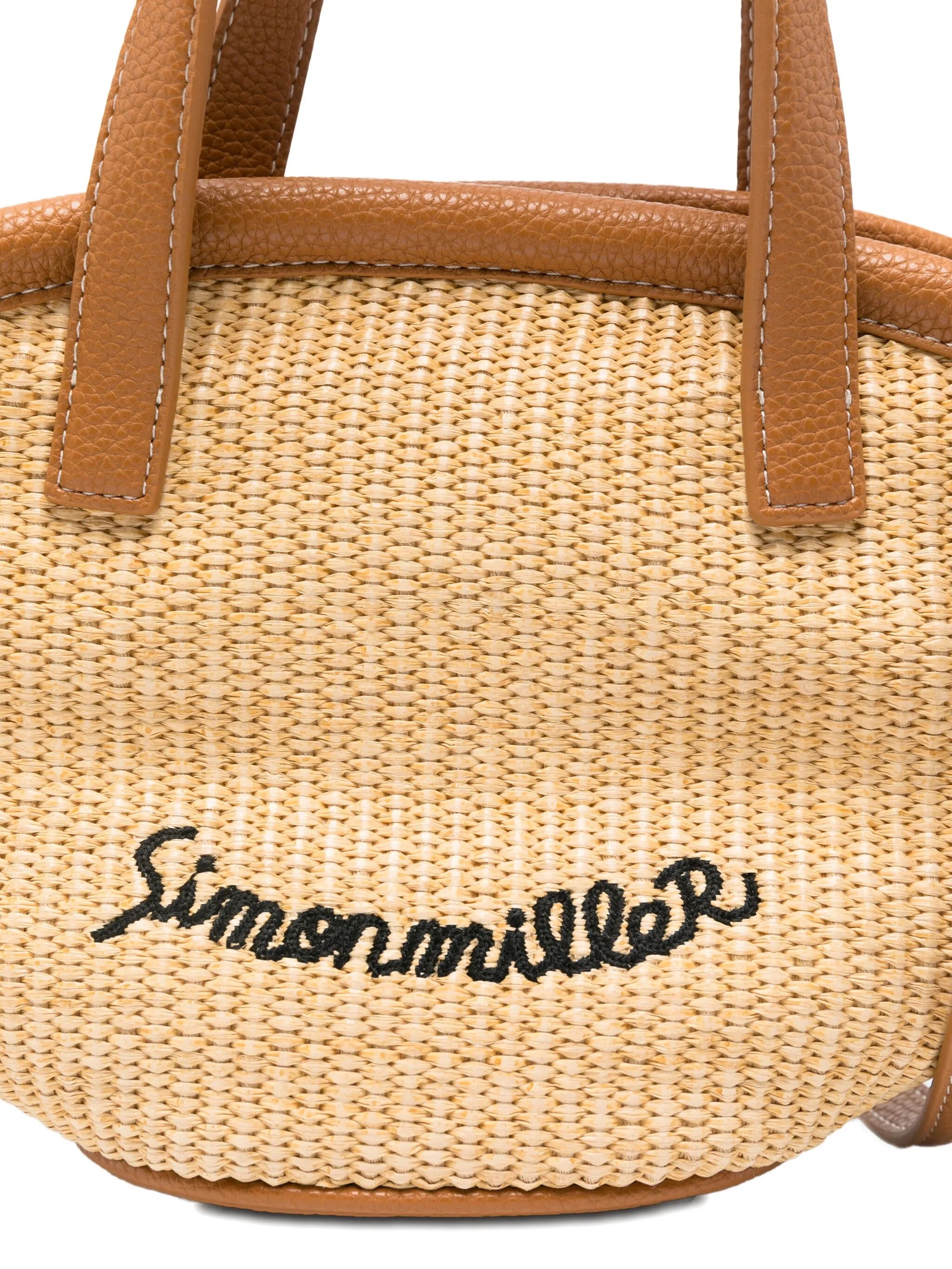 raffia leather-trimmed tote bag