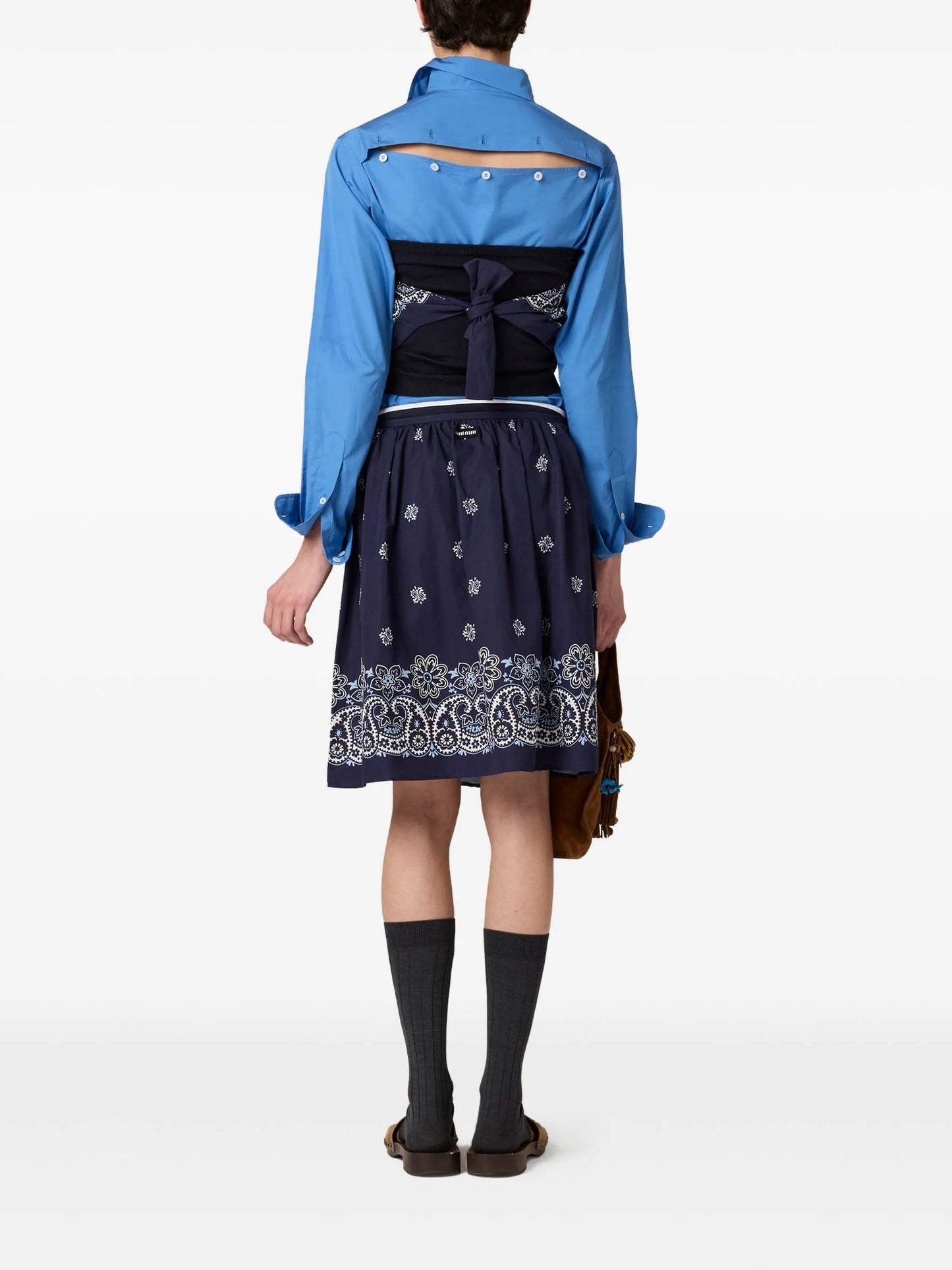 Cornflower slubbed poplin skirt