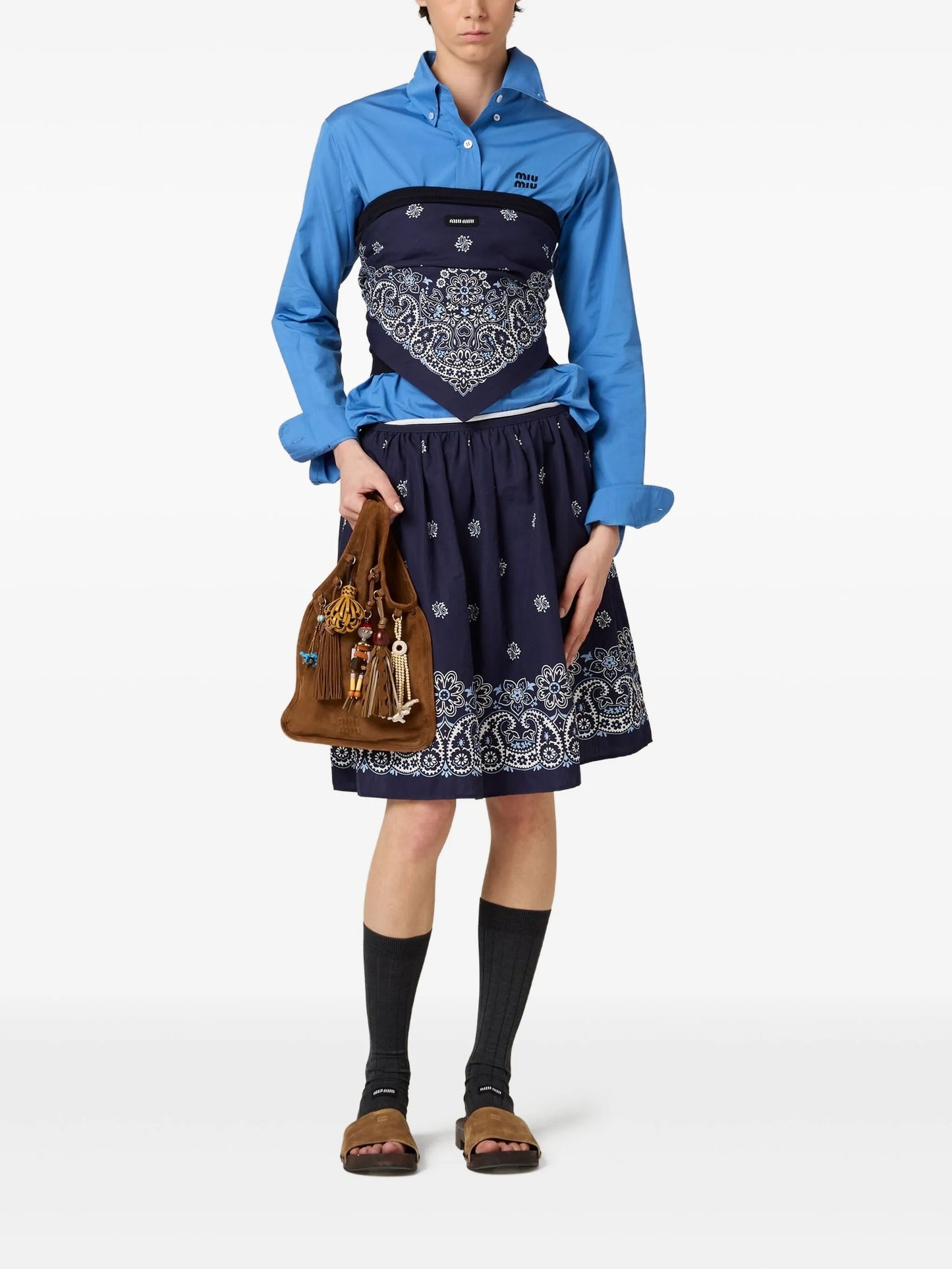 Cornflower slubbed poplin skirt