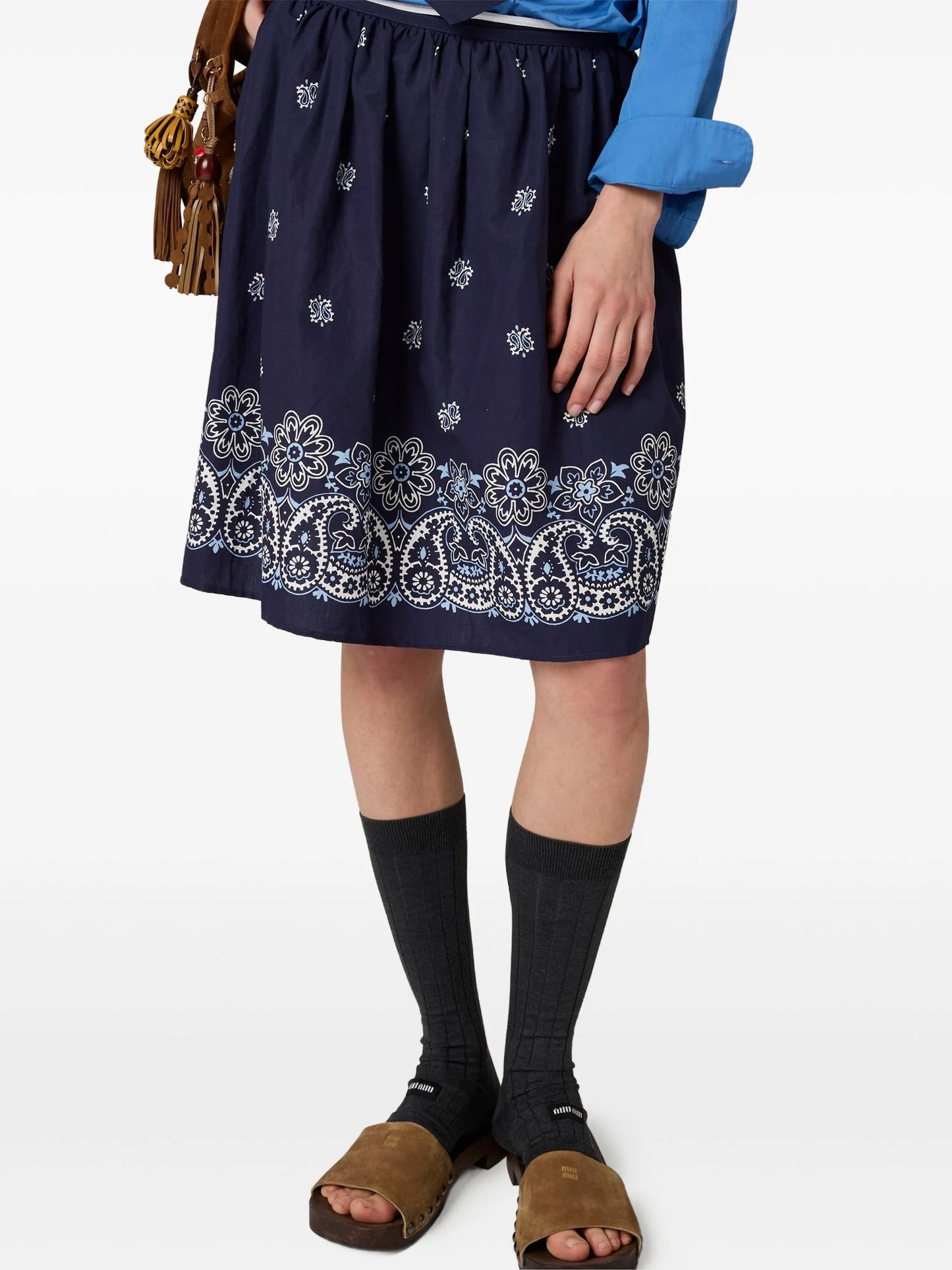 Cornflower slubbed poplin skirt