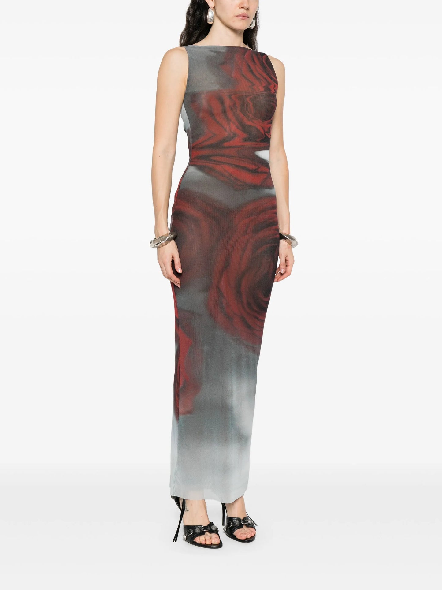 rose-print midi dress