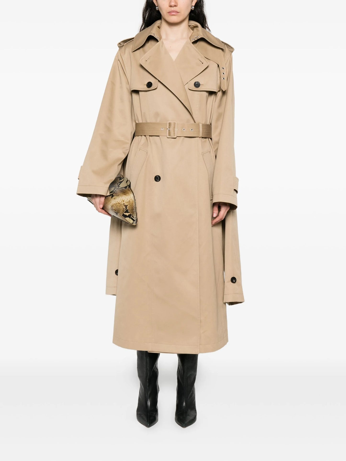 double-breasted belted trench coat