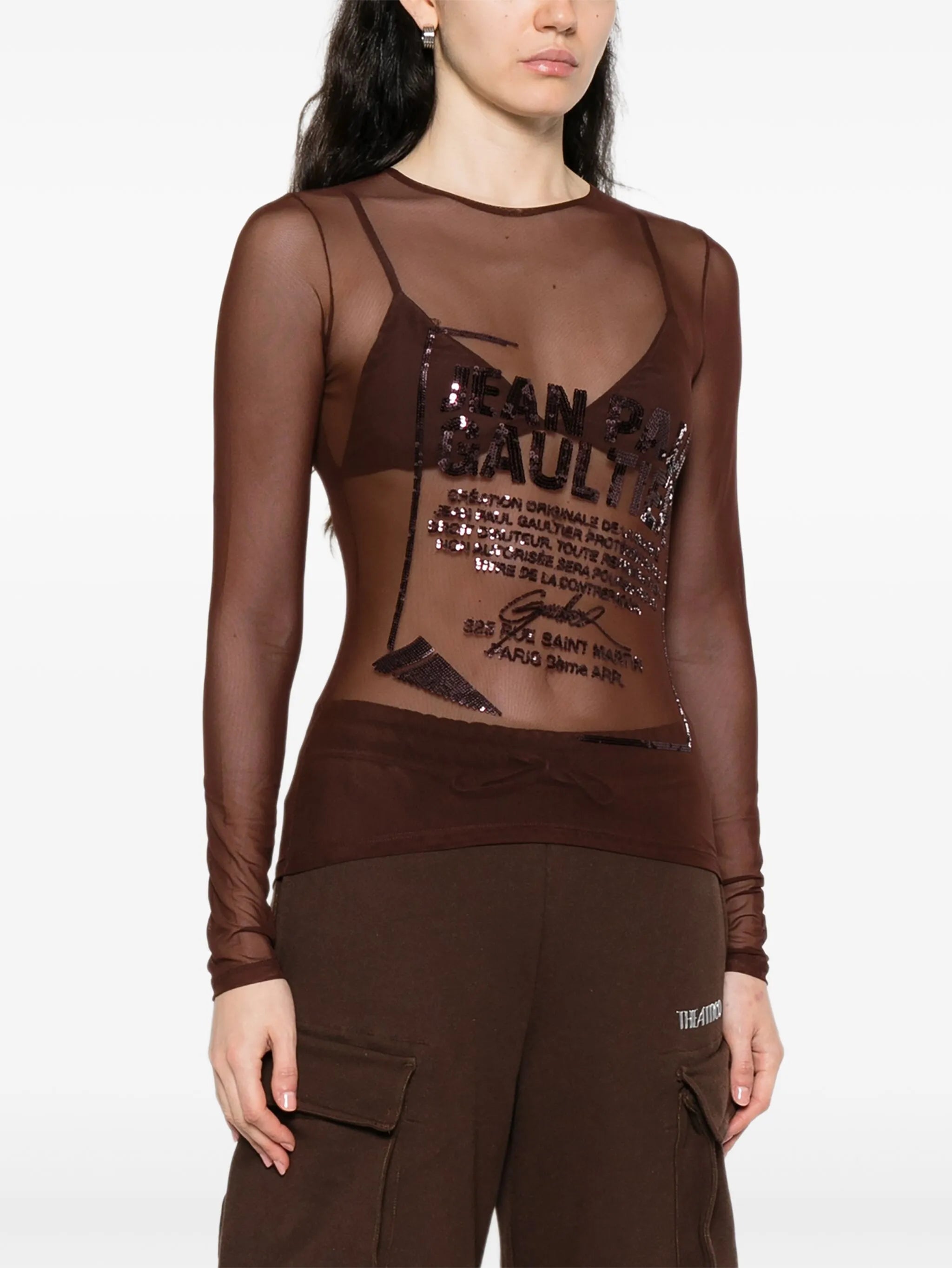sequin-embellished mesh top