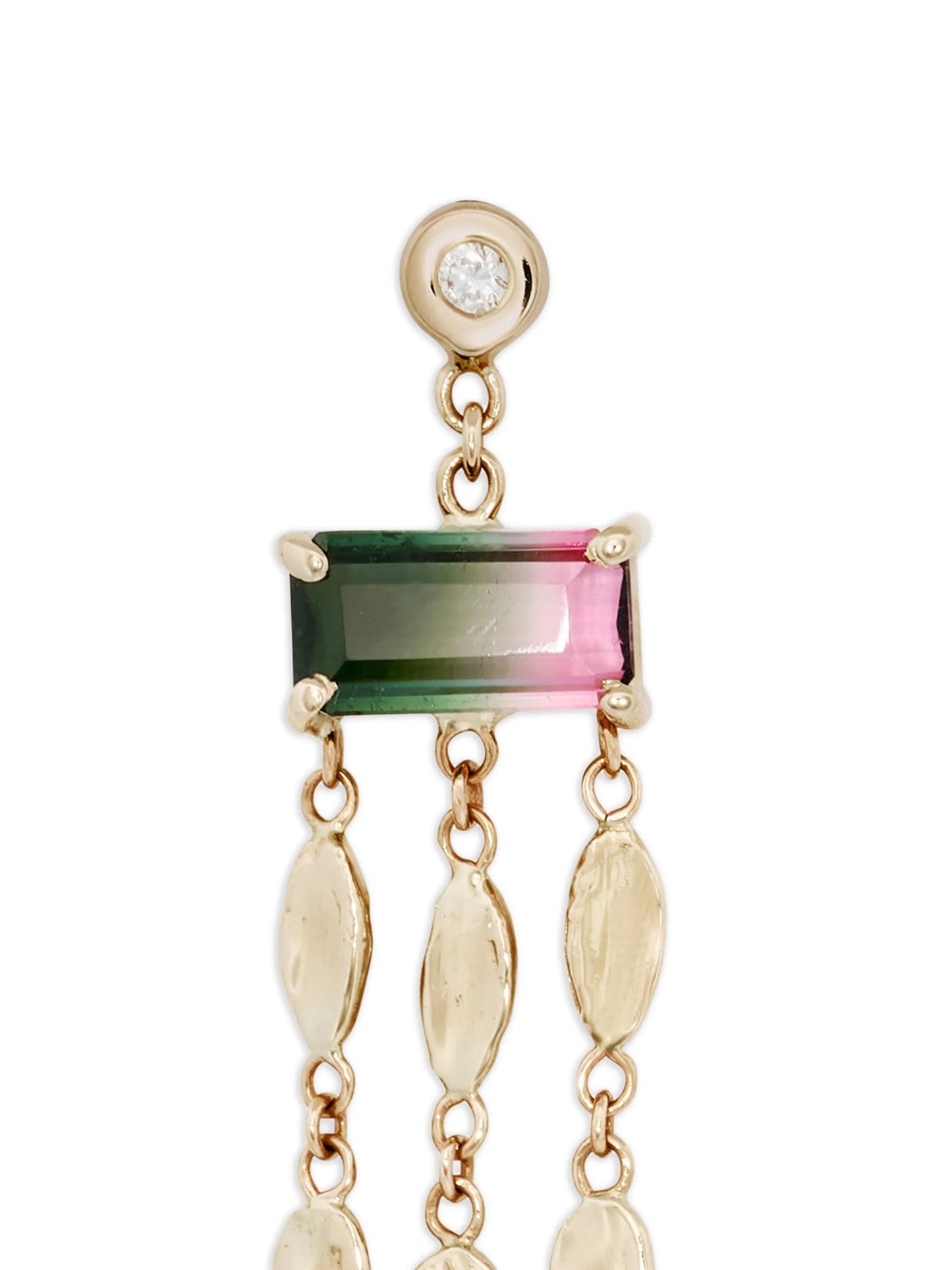 14CT yellow gold dangle tourmaline and diamond earrings