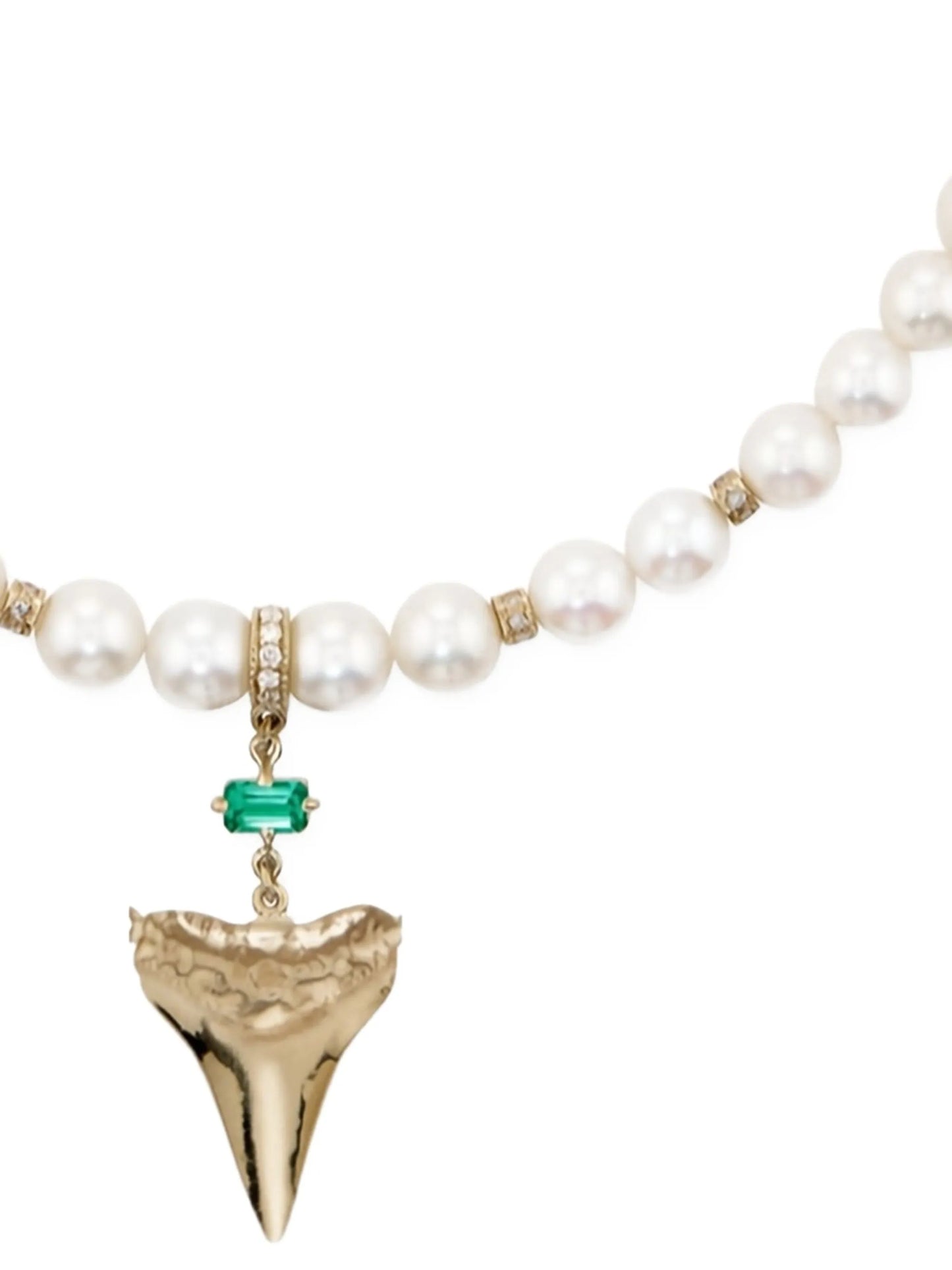 14K yellow gold Shark Tooth emerald and diamondecklace