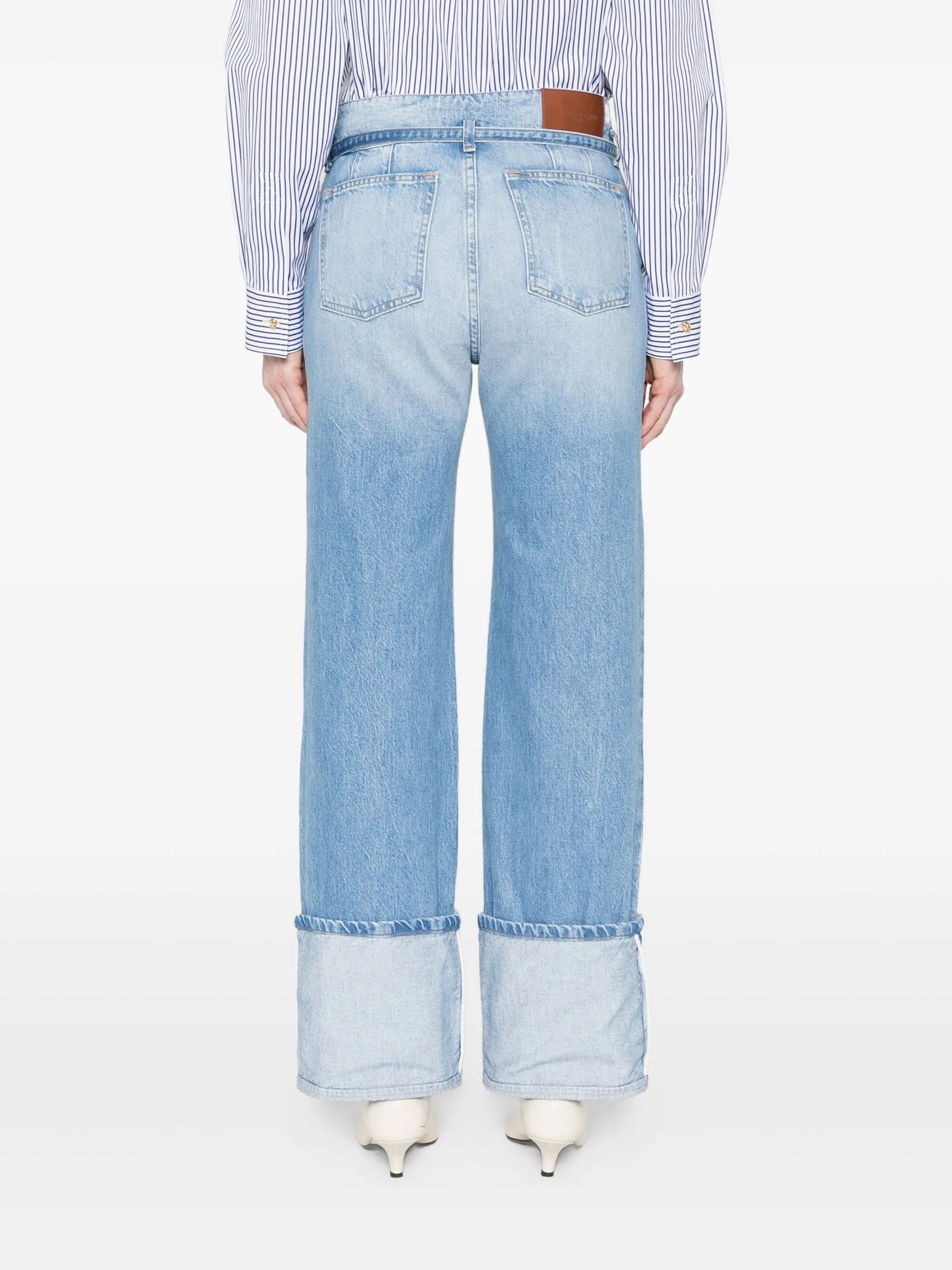 cuffed belted-waistband denim jeans