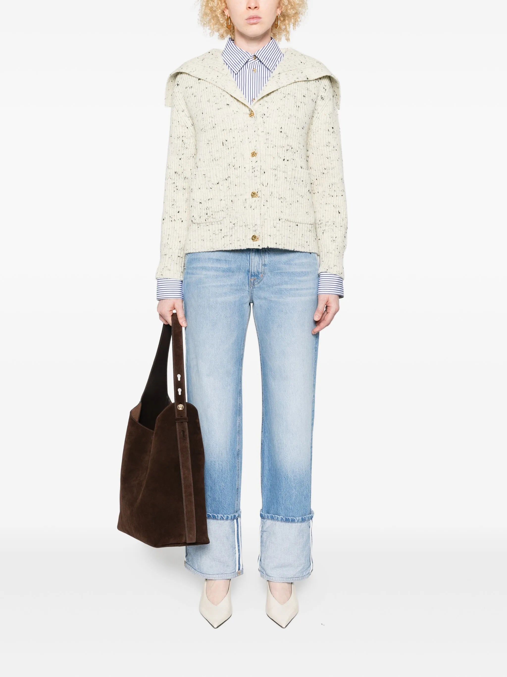 cuffed belted-waistband denim jeans