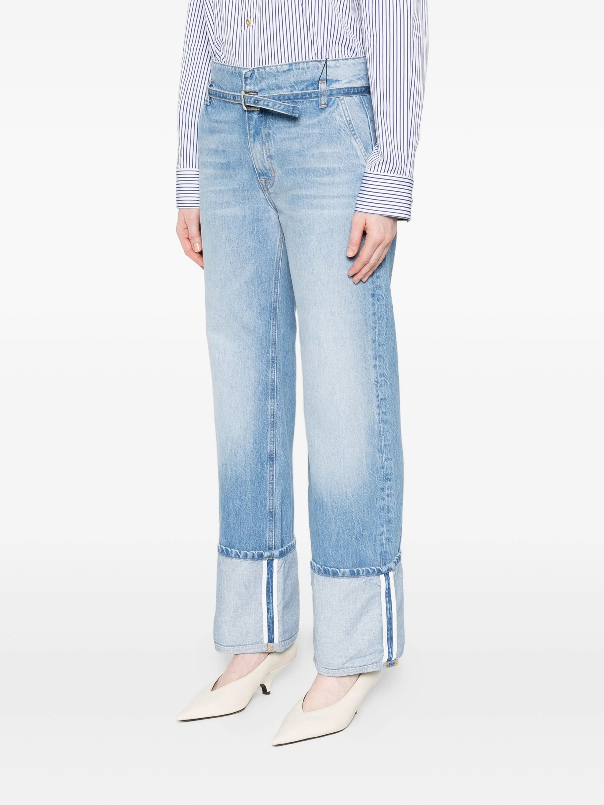 cuffed belted-waistband denim jeans