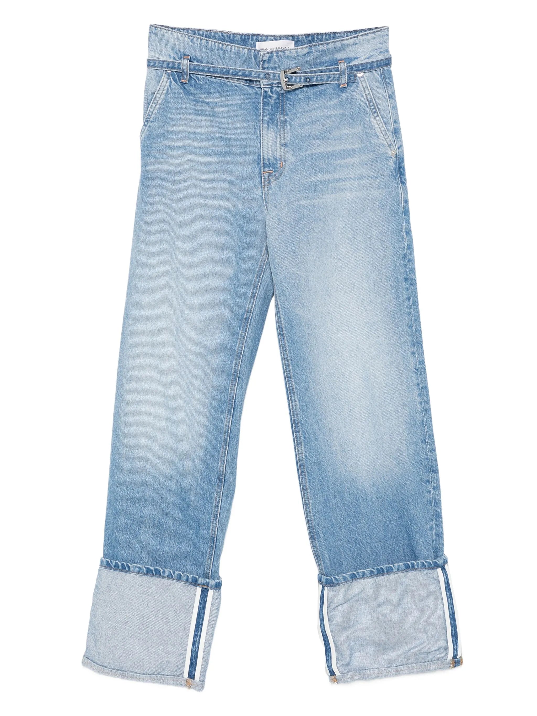 cuffed belted-waistband denim jeans