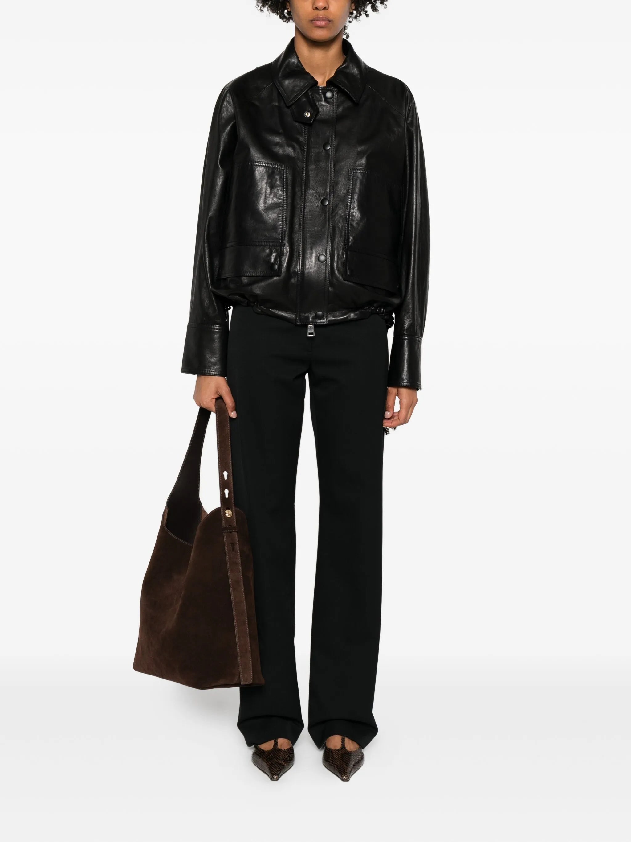 drawcord-hem leather jacket
