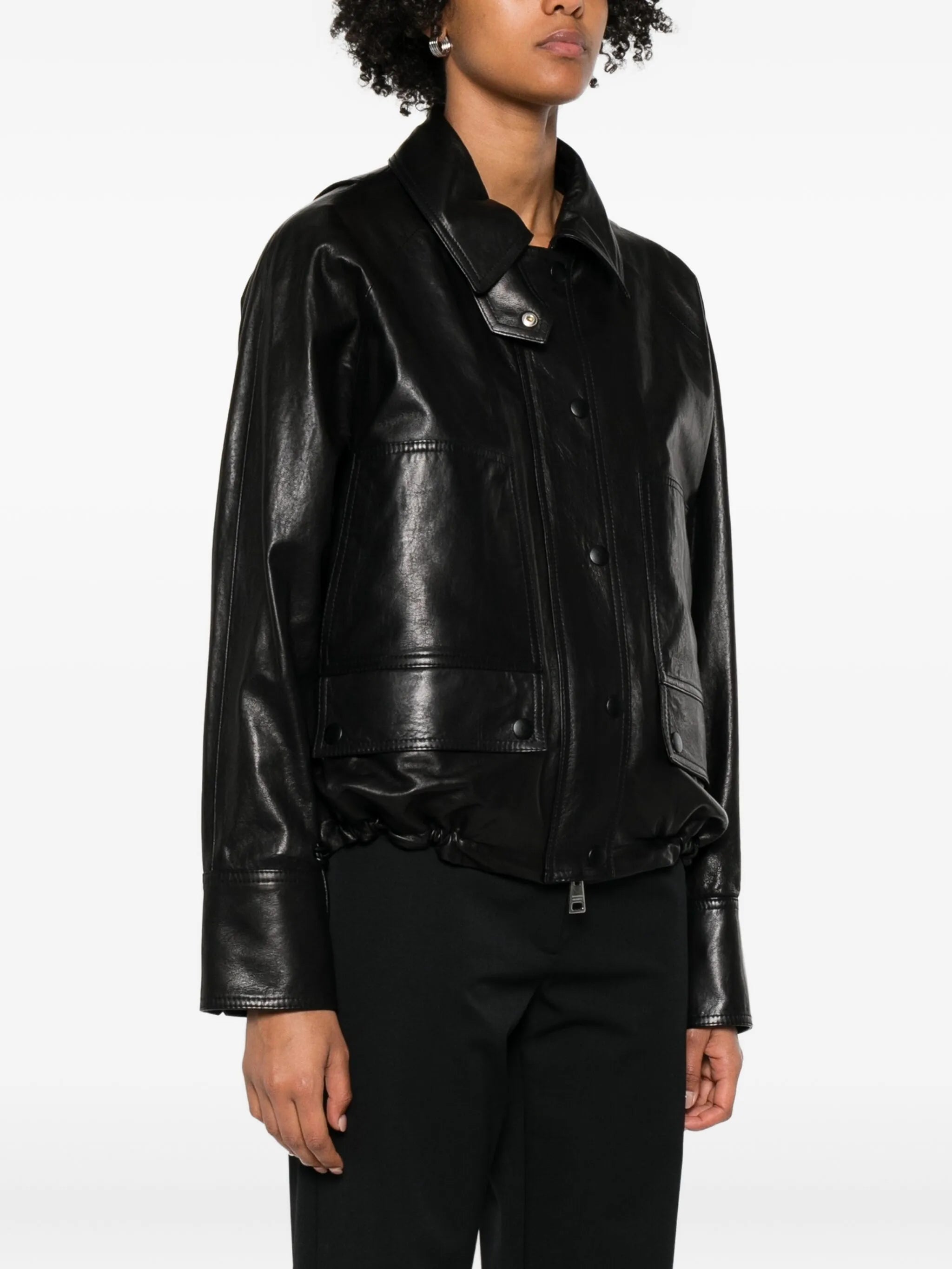 drawcord-hem leather jacket