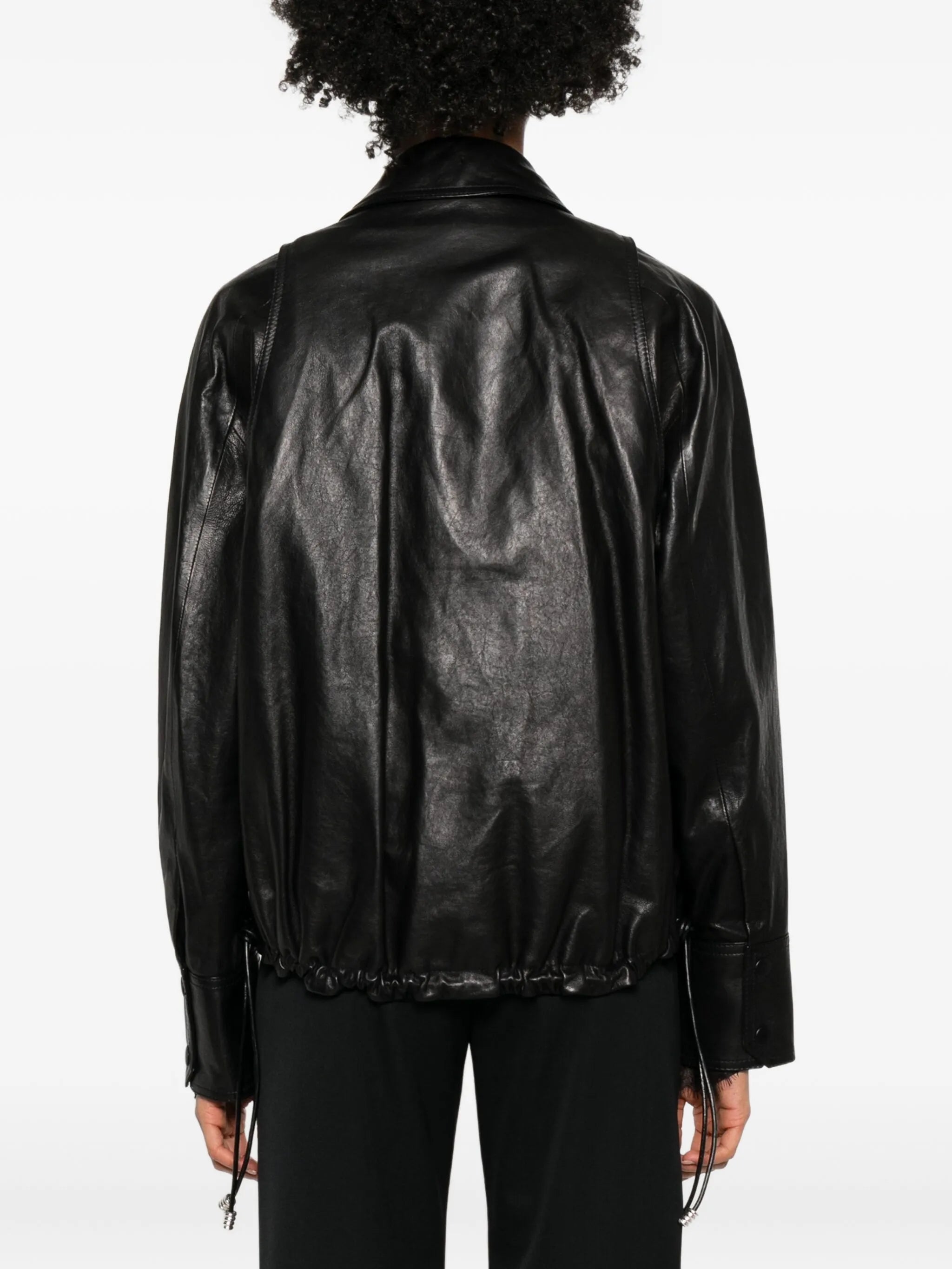 drawcord-hem leather jacket