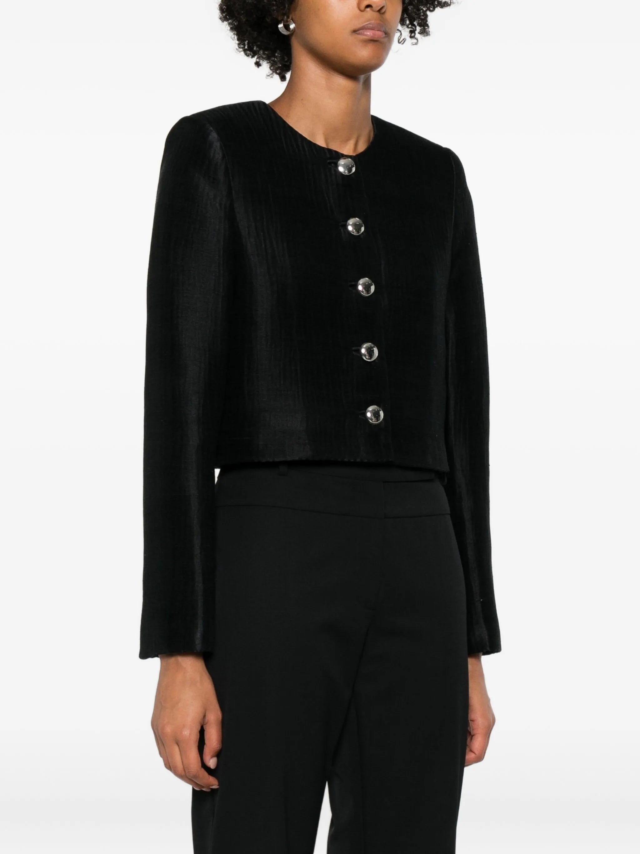 single-breasted button-front jacket