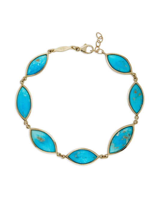 14K yellow gold marquise-bezel turquoise bracelet