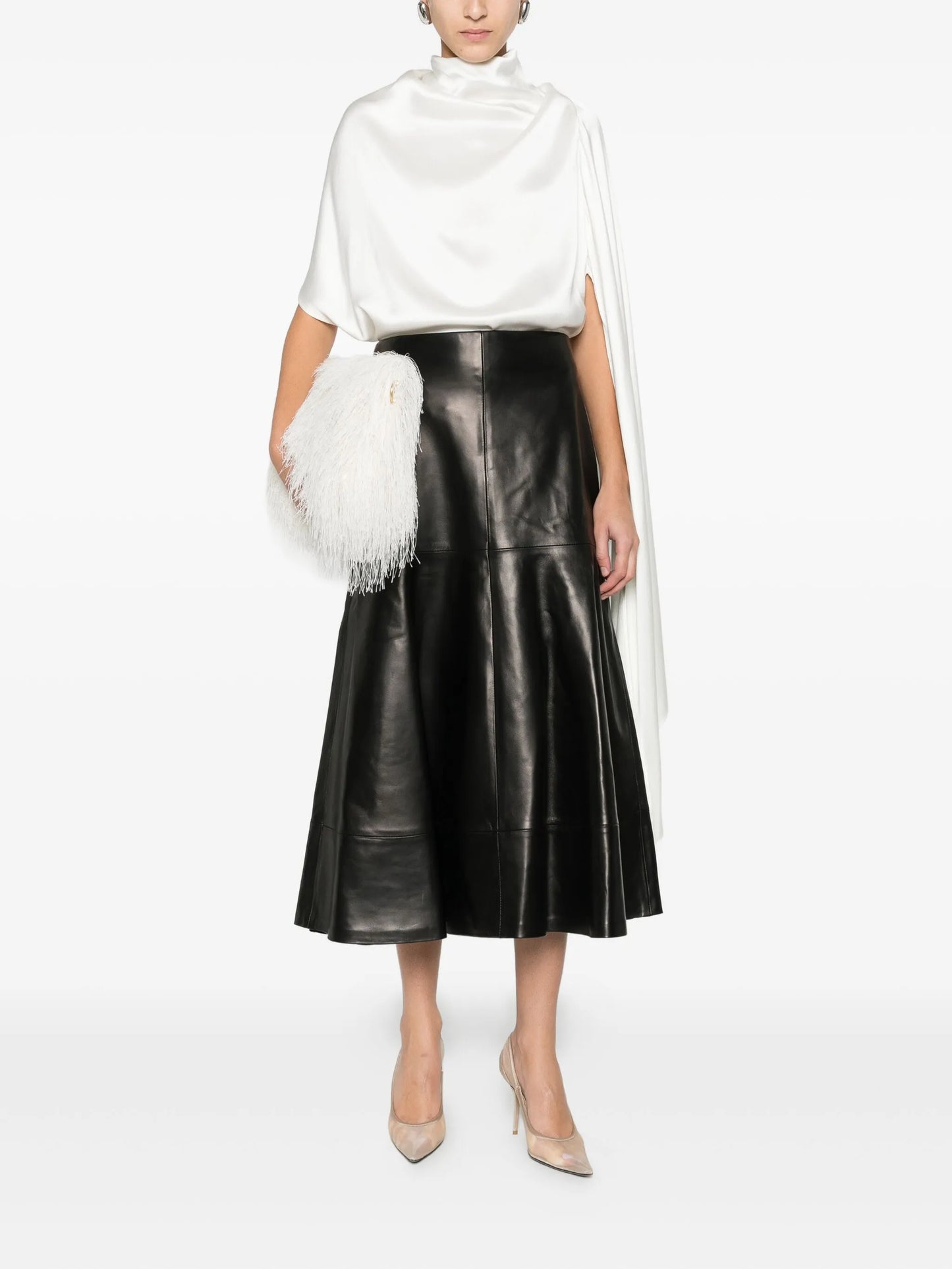 flared-hem leather skirt