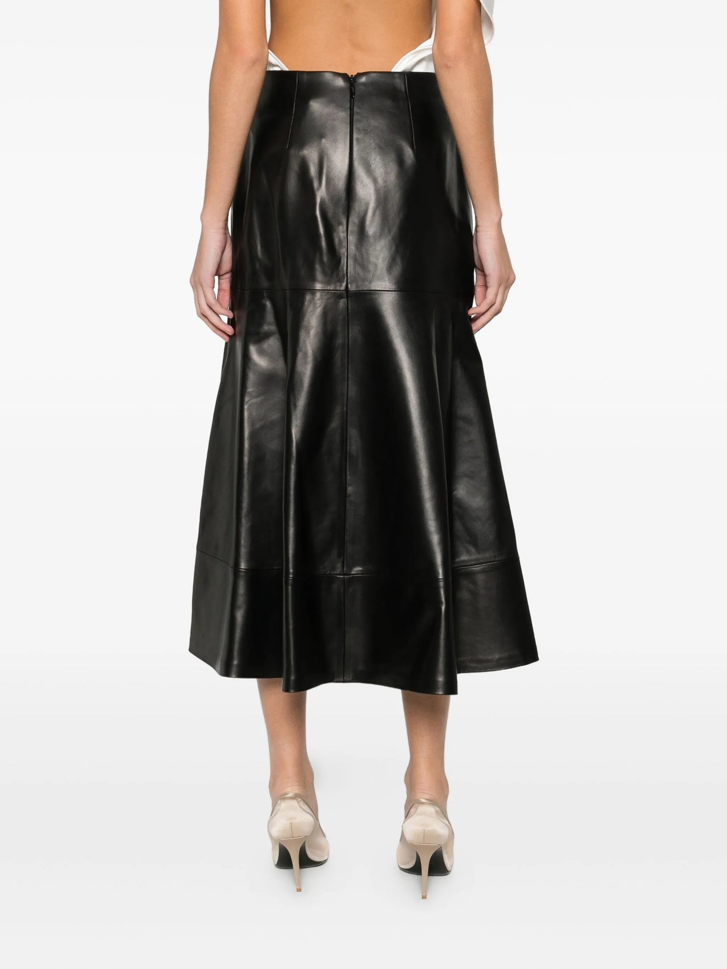 flared-hem leather skirt