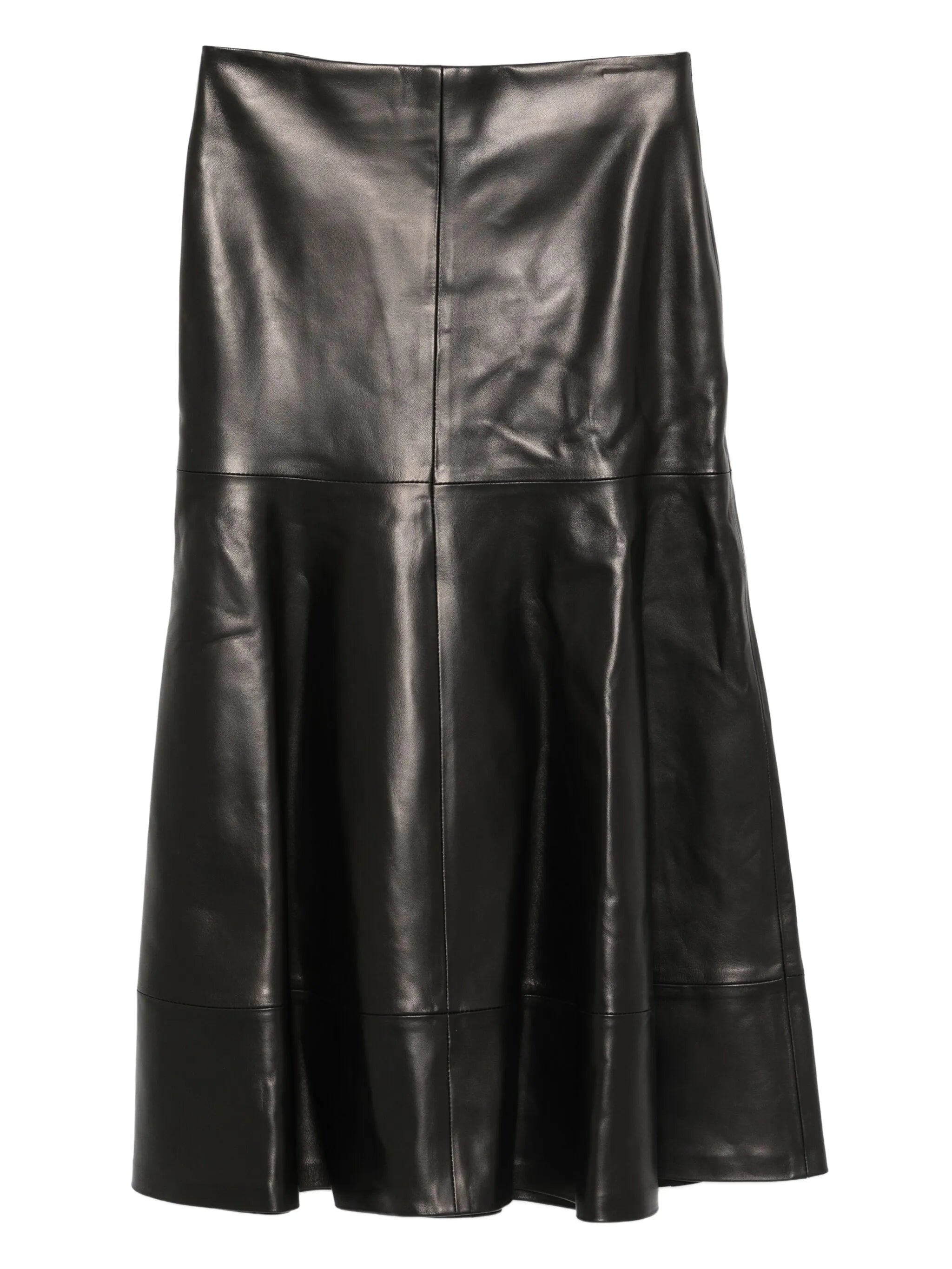 flared-hem leather skirt