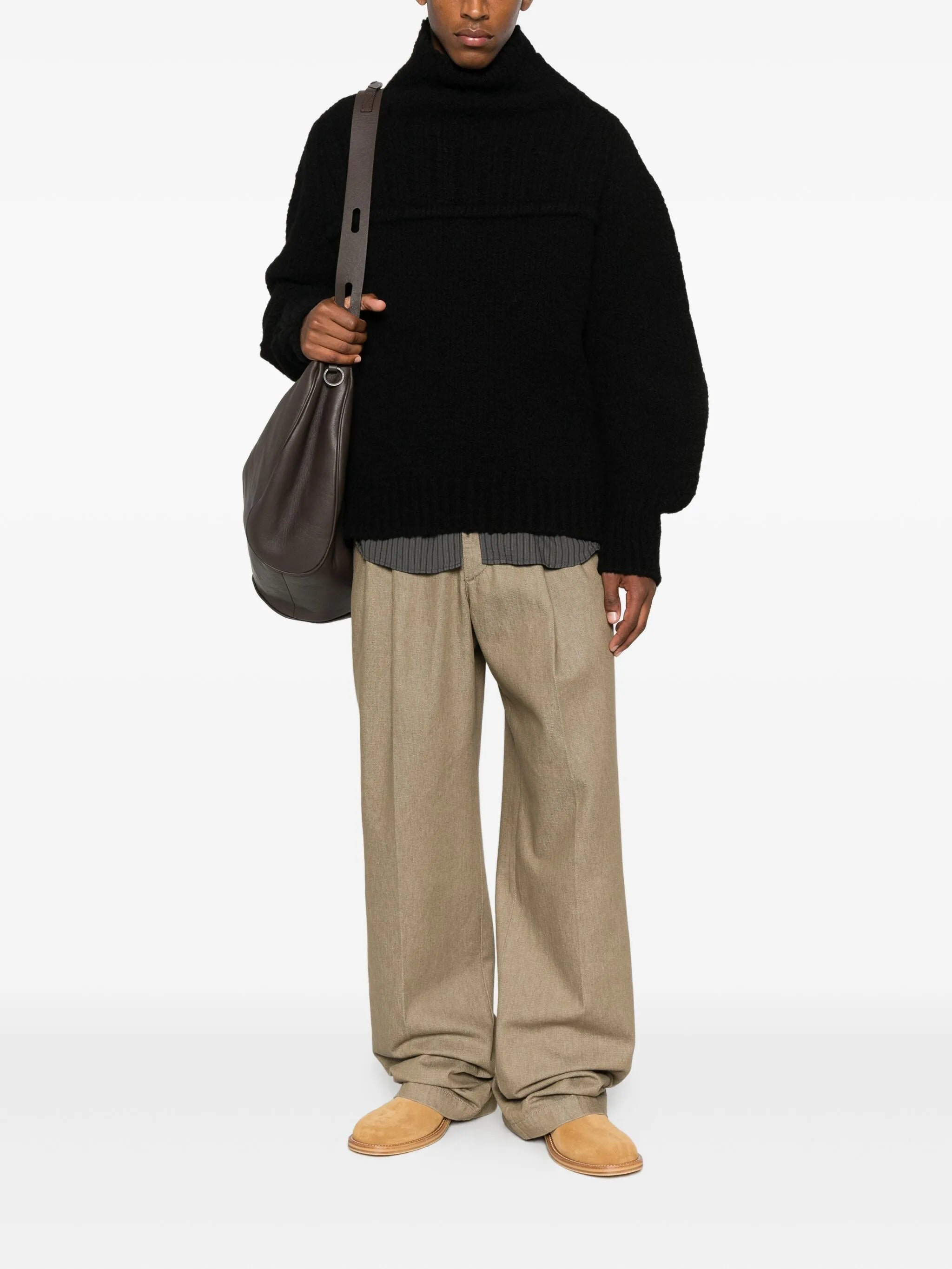 funnel-neck ribbed sweater