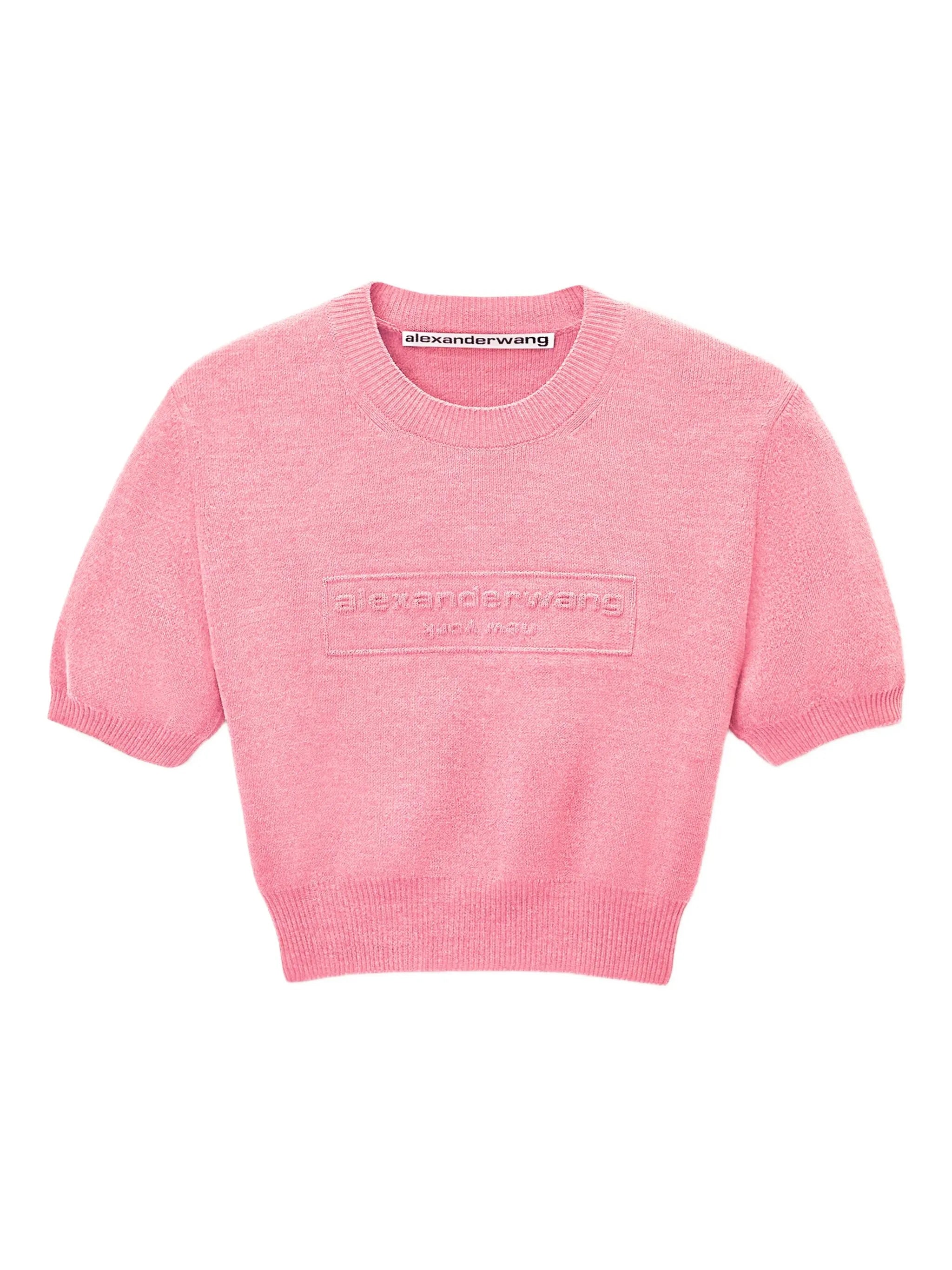 logo-embossed puff-sleeve knit top