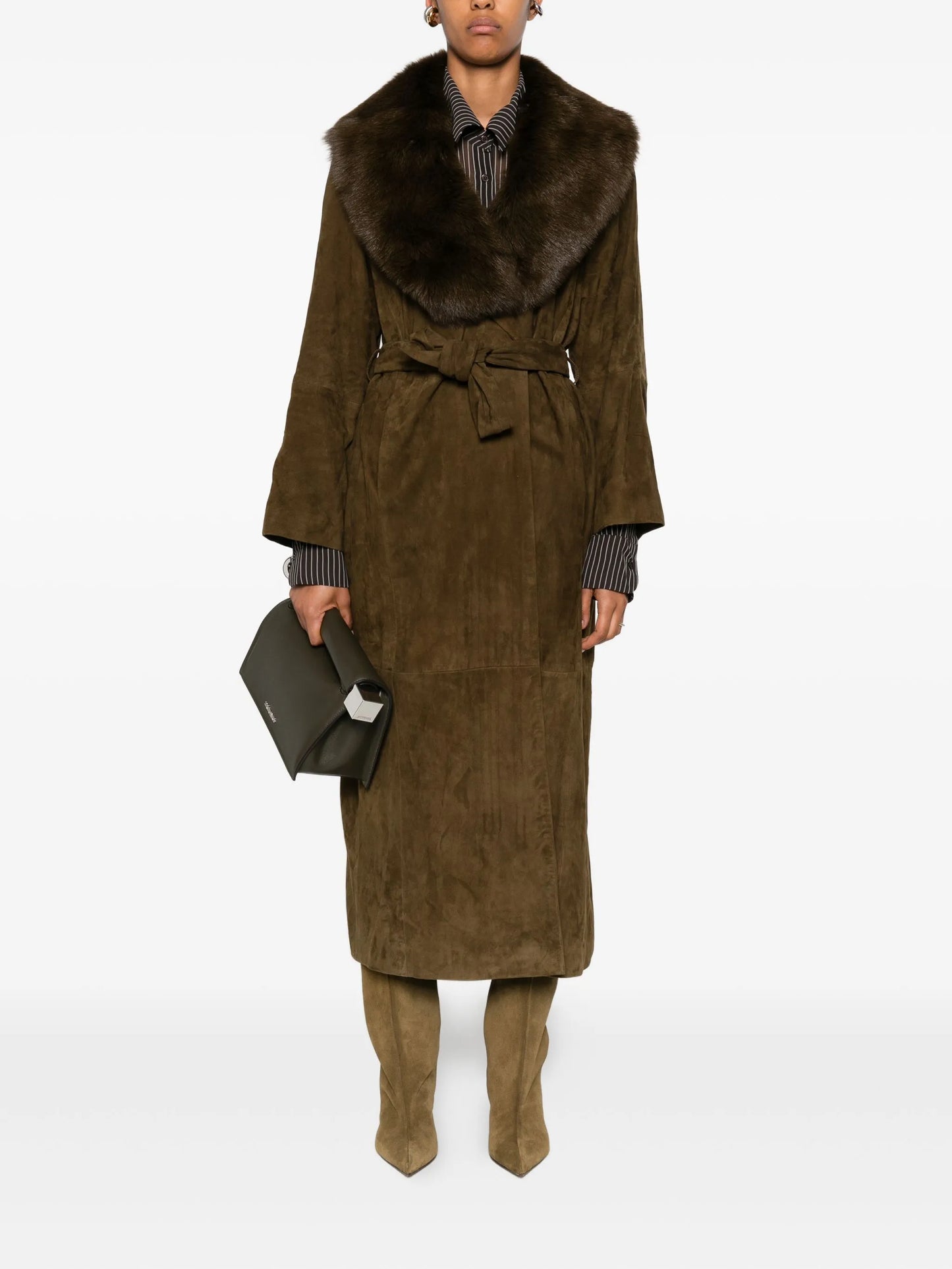 Briona faux-fur collar suede coat