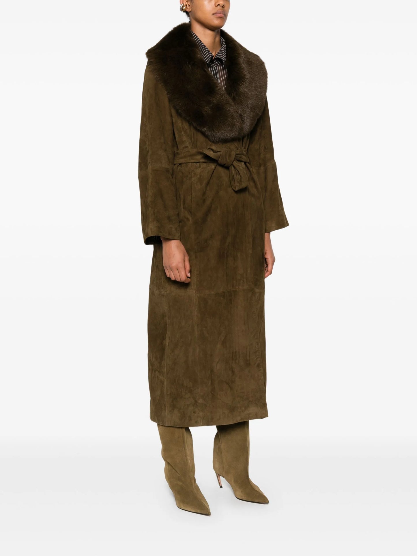 Briona faux-fur collar suede coat