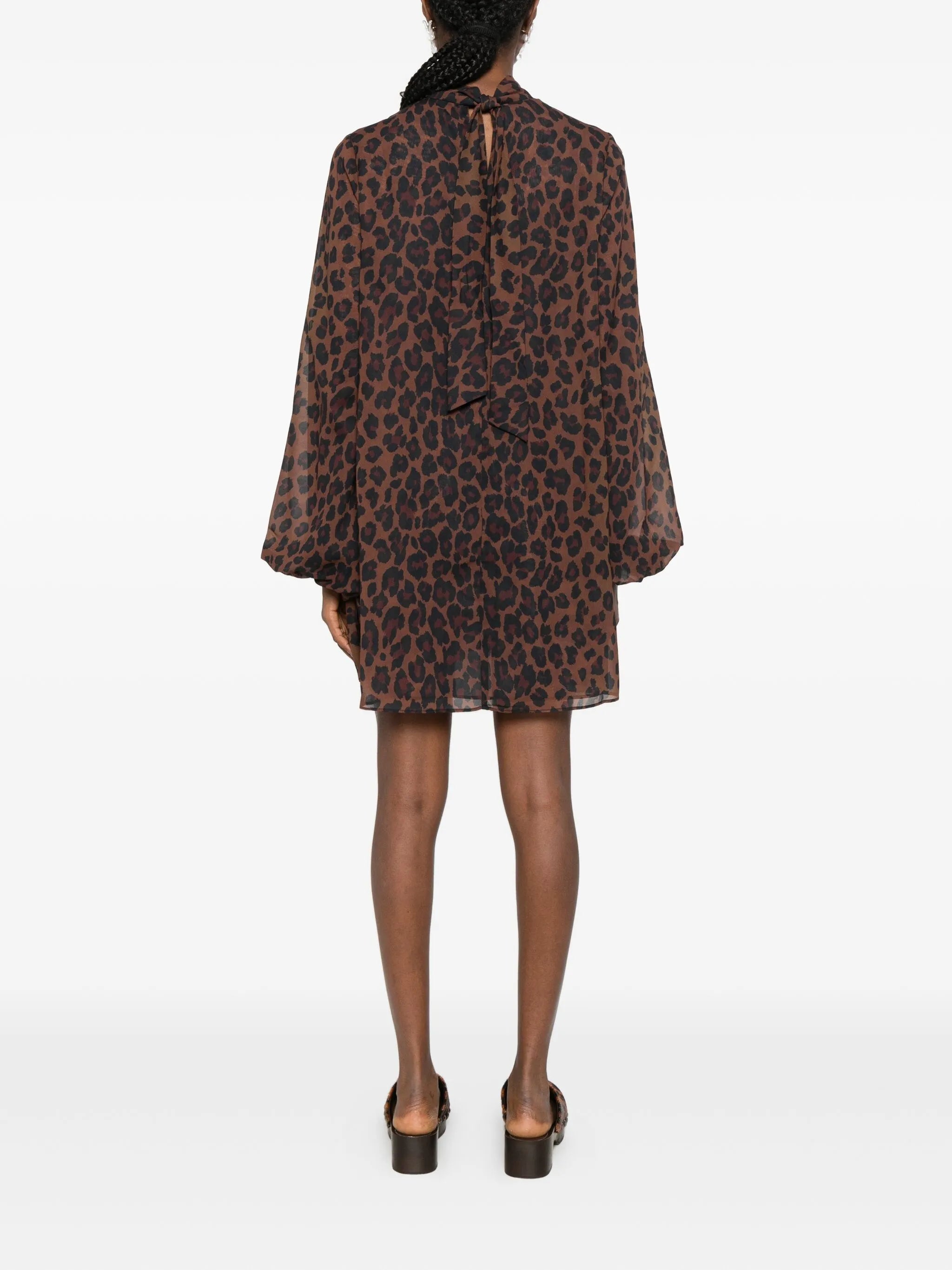leopard-print high-neck mini dress
