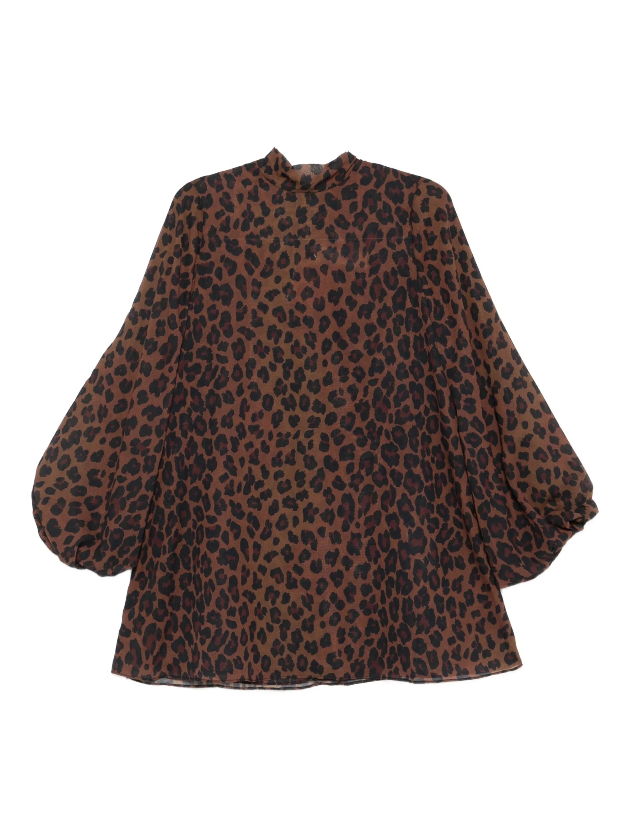 leopard-print high-neck mini dress