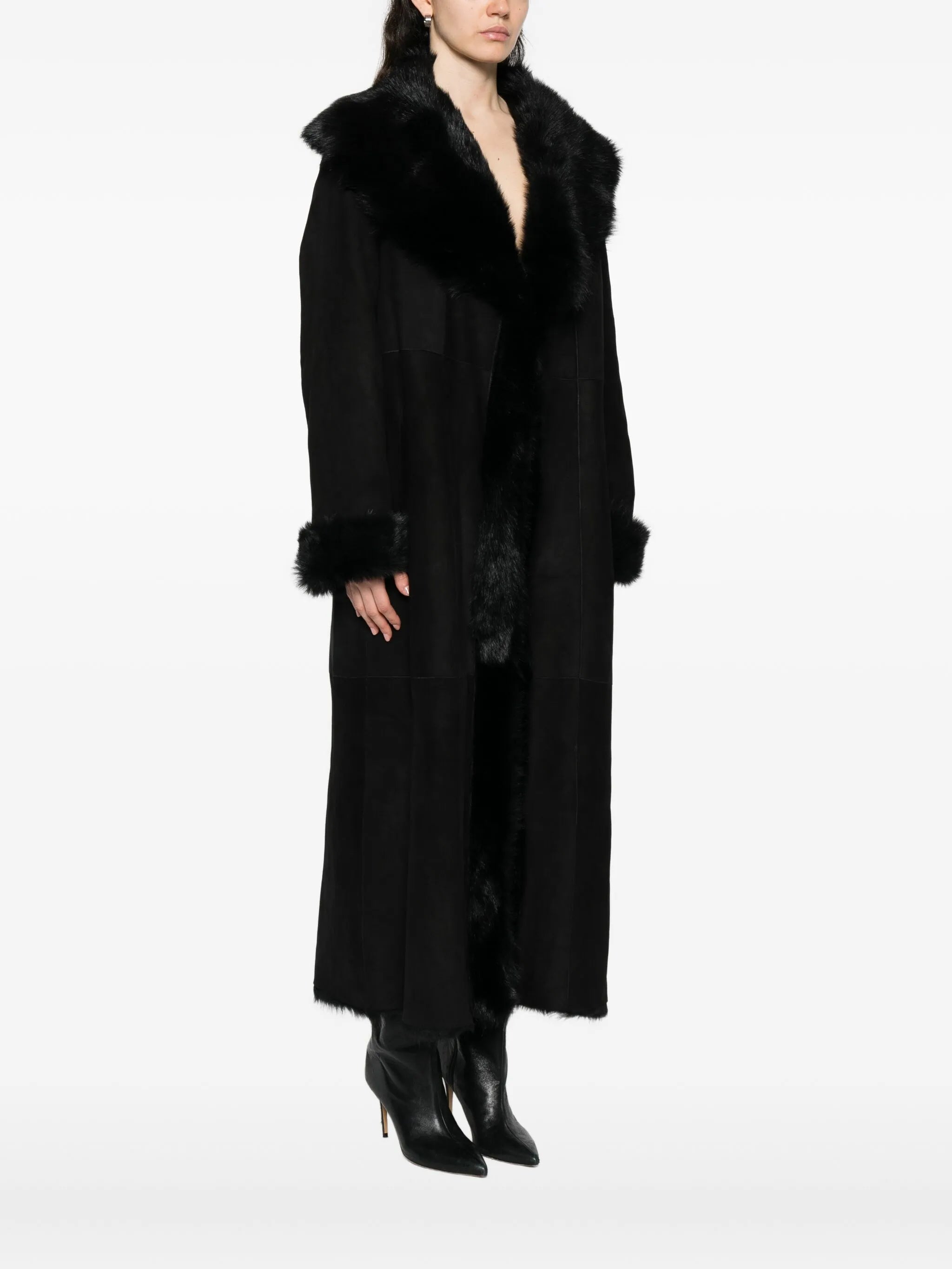 Marlene fur-trimmed suede coat