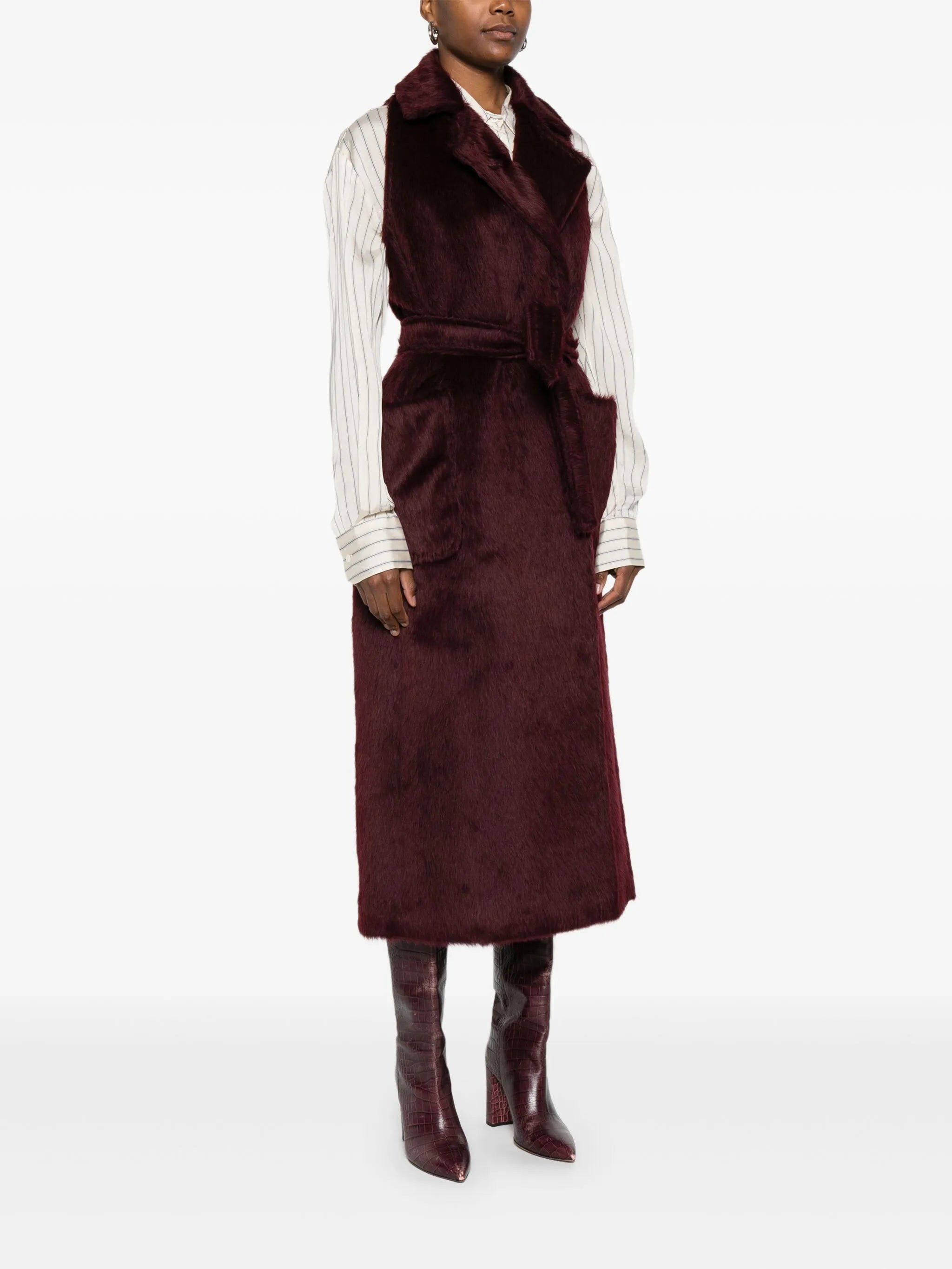 belted sleeveless coat